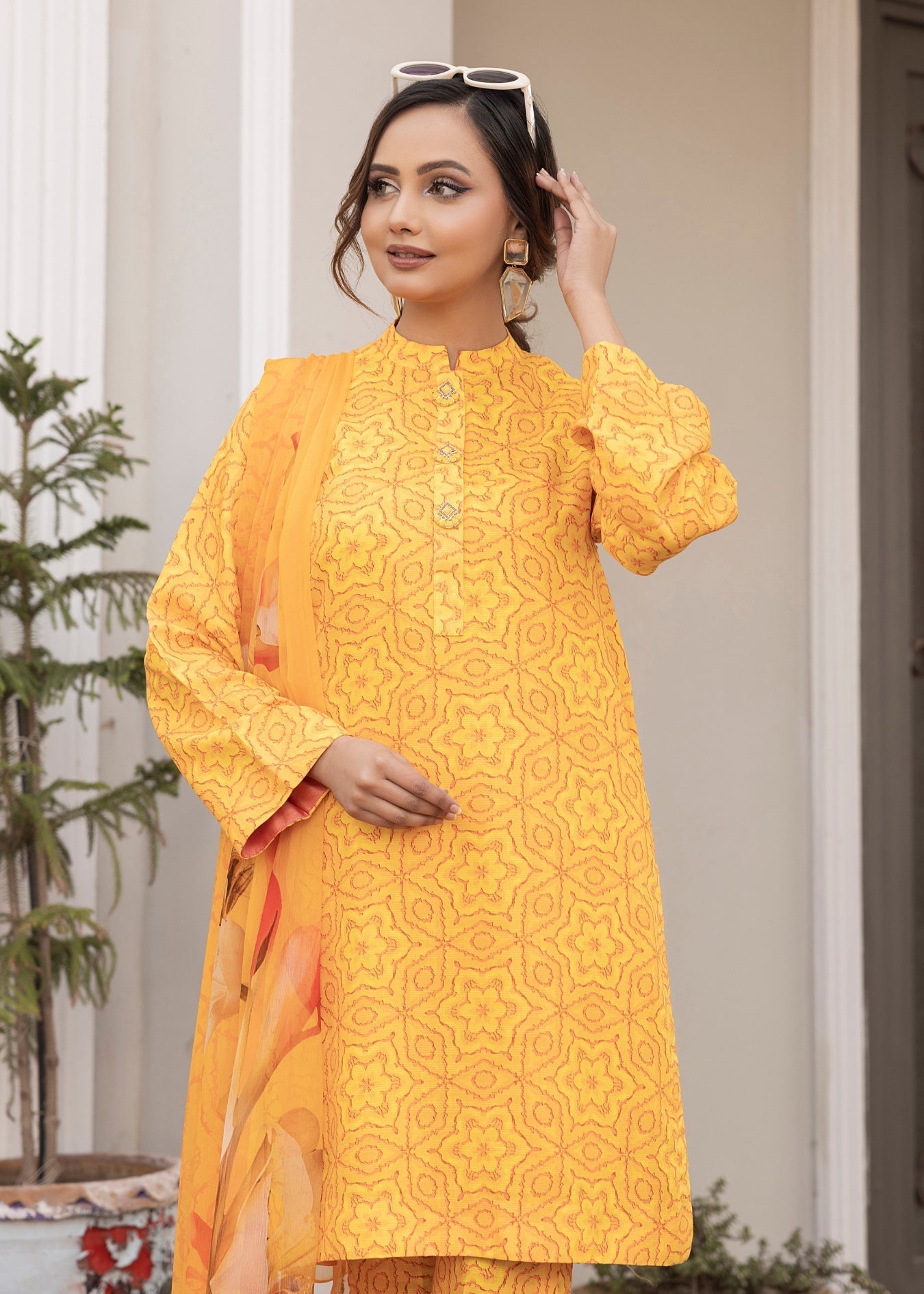 cotton viscose Unstitched in Yellow
