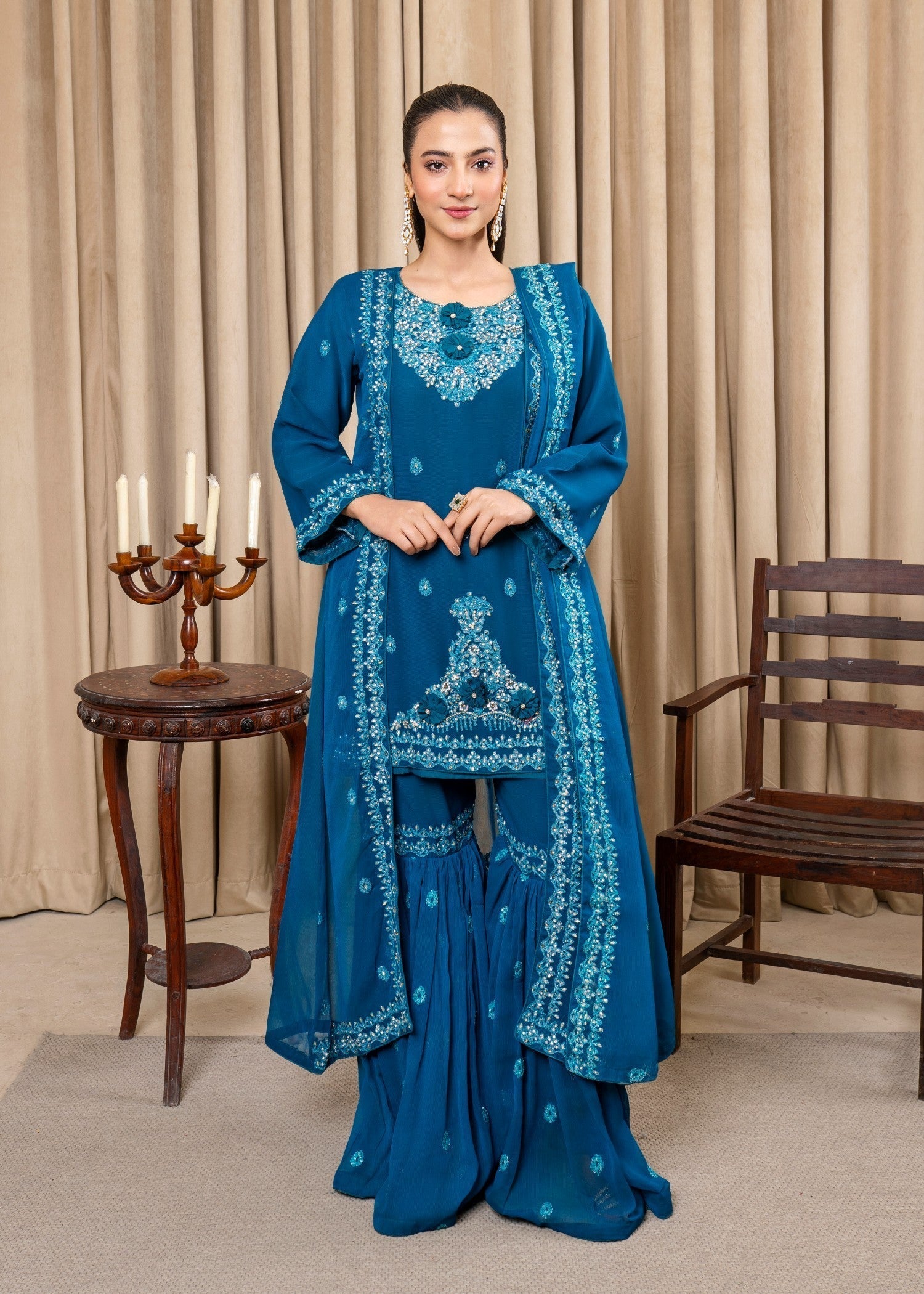 chiffon Gharara in Blue