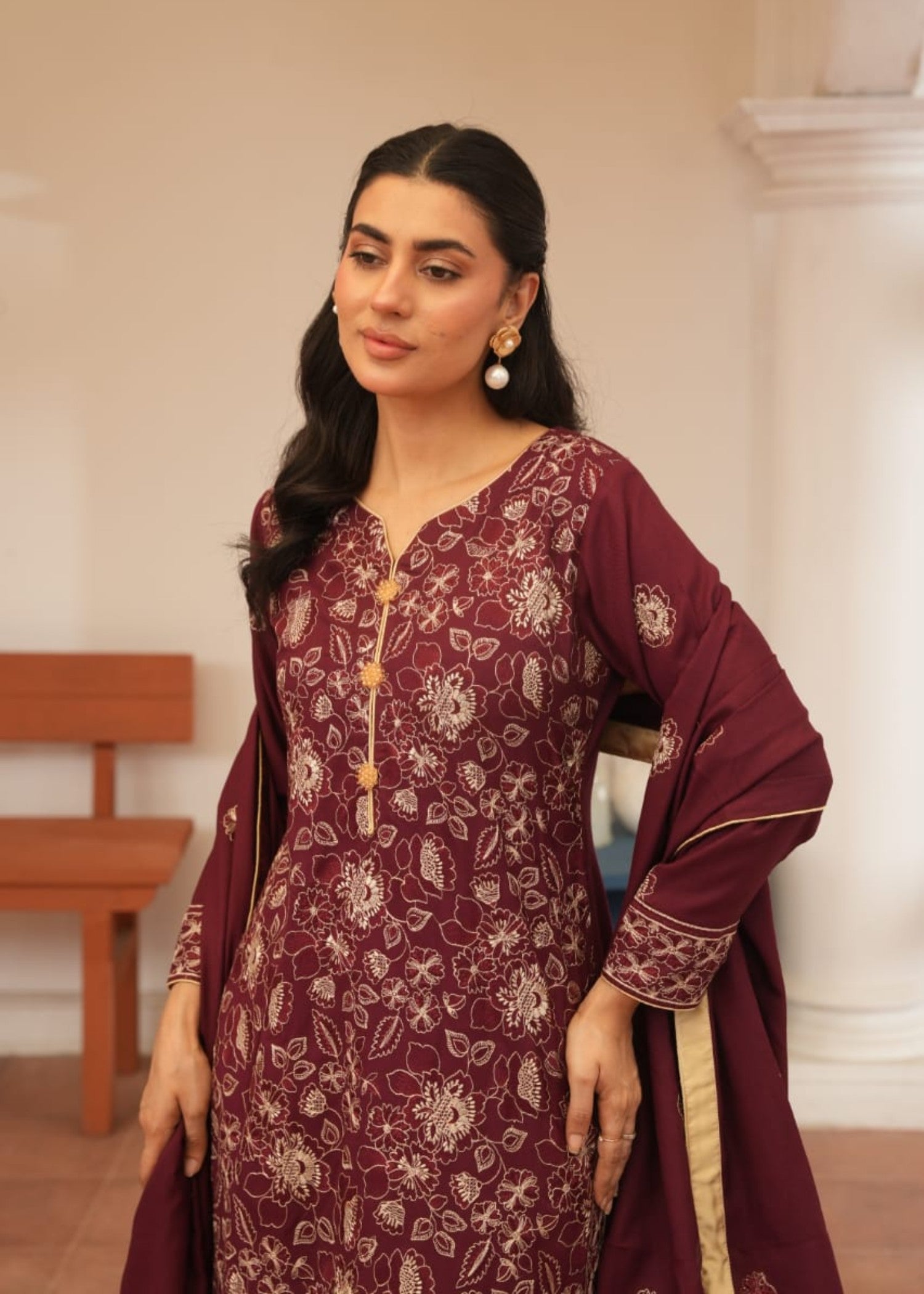dhanak Kurta Set in Maroon