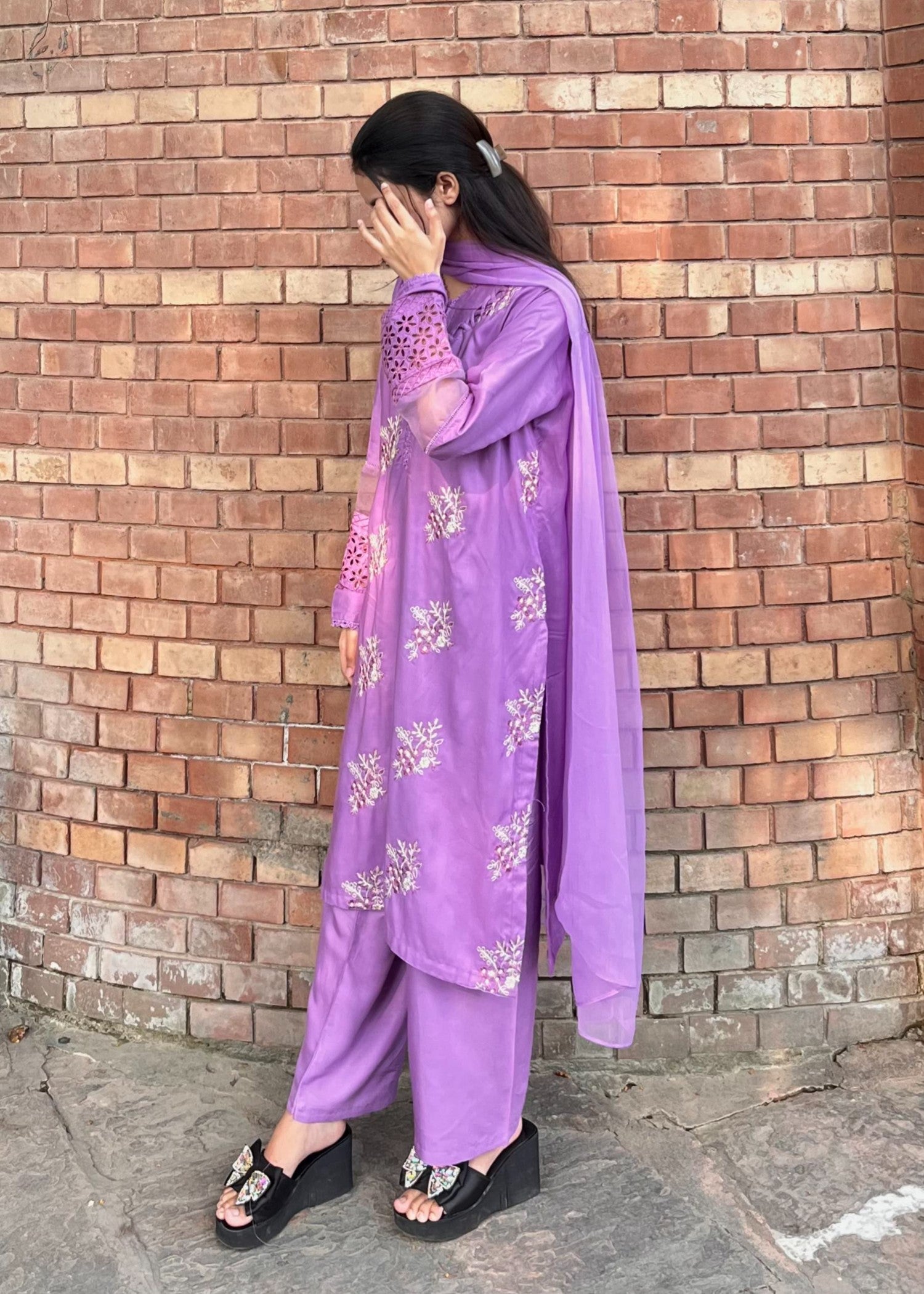 linen Kurta Set in Purple mountain majesty