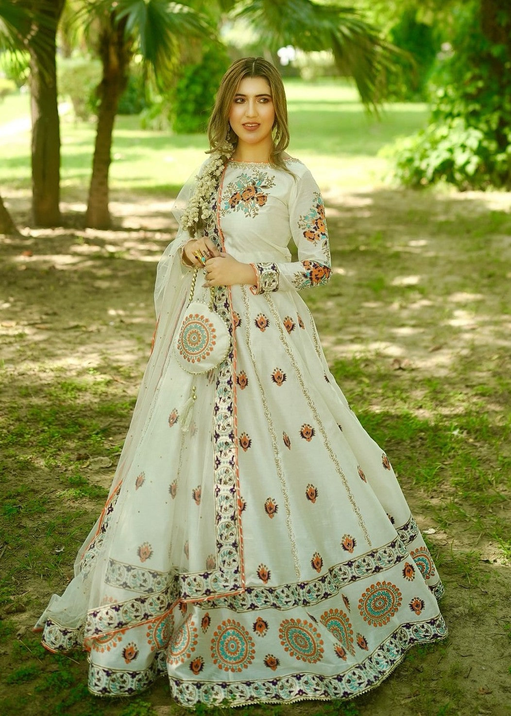 raw silk Lehenga in Off-white