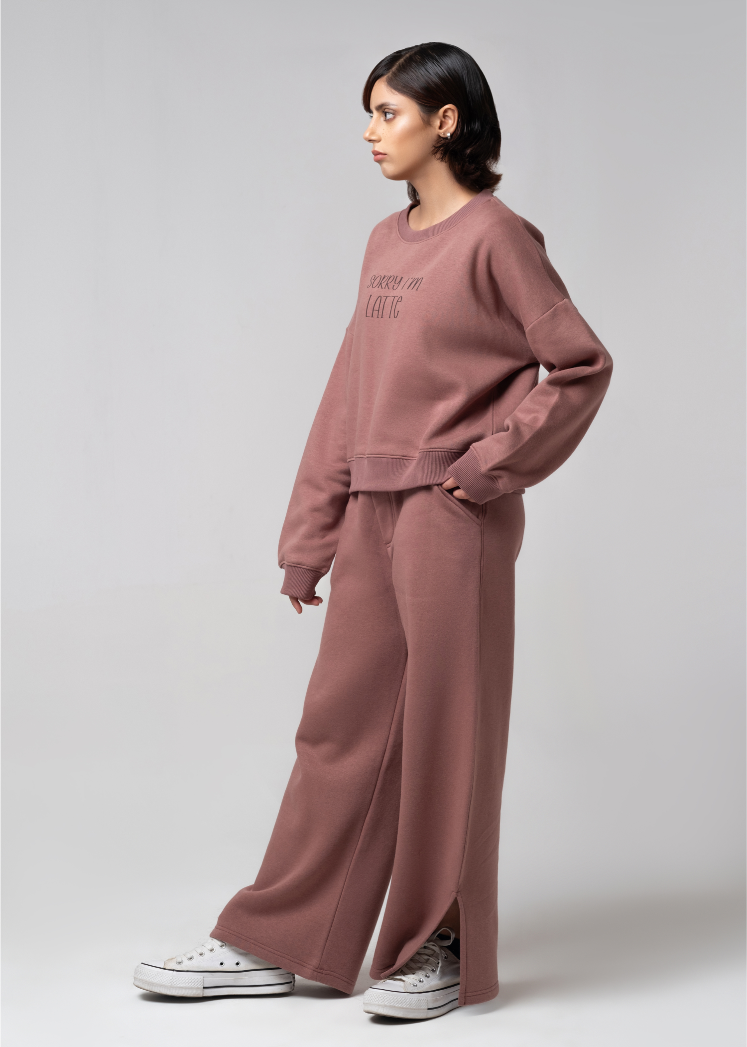 fleece Co Ord Sets in Purple taupe
