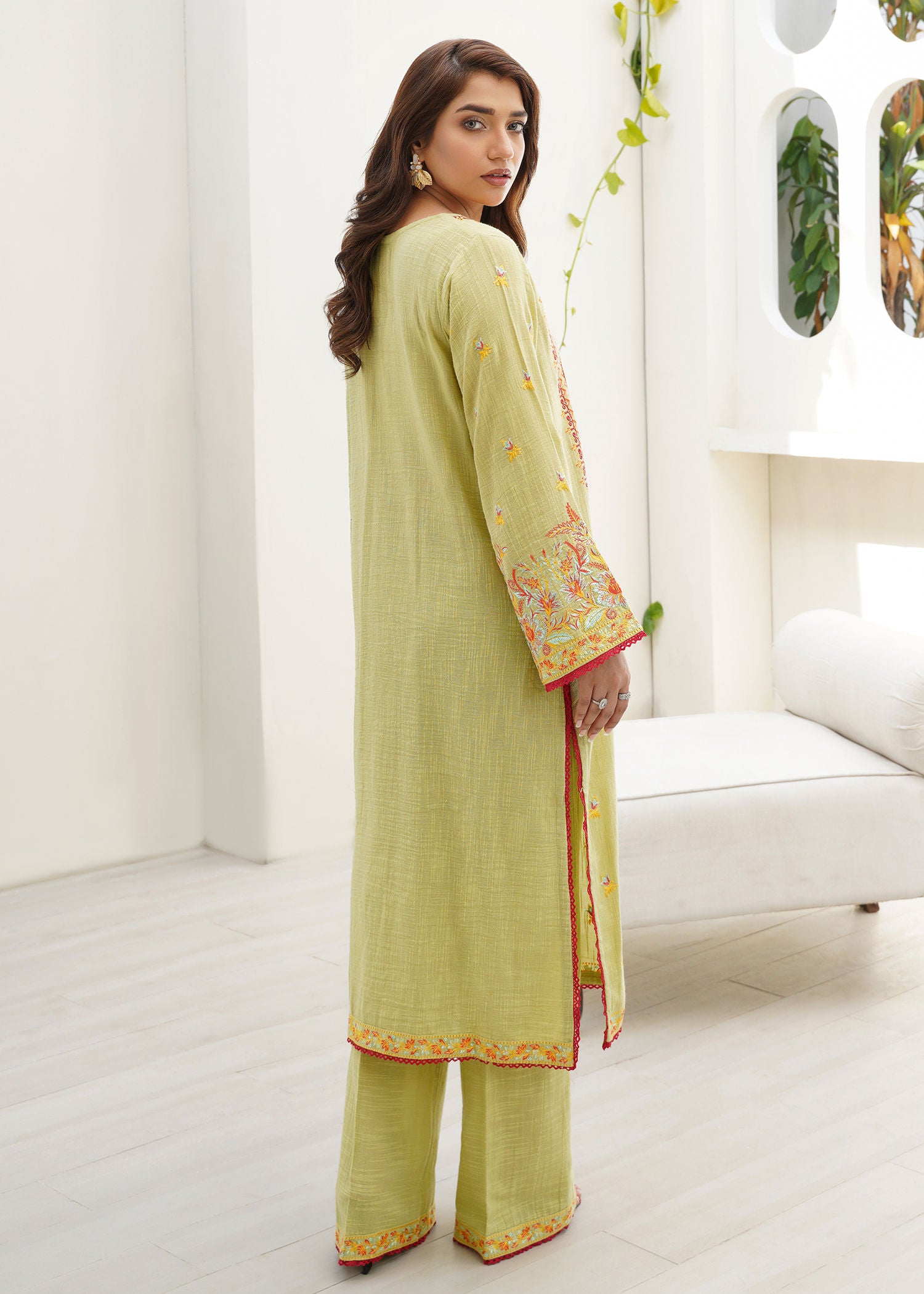 cotton karandi Kurta Set in Pistachio green
