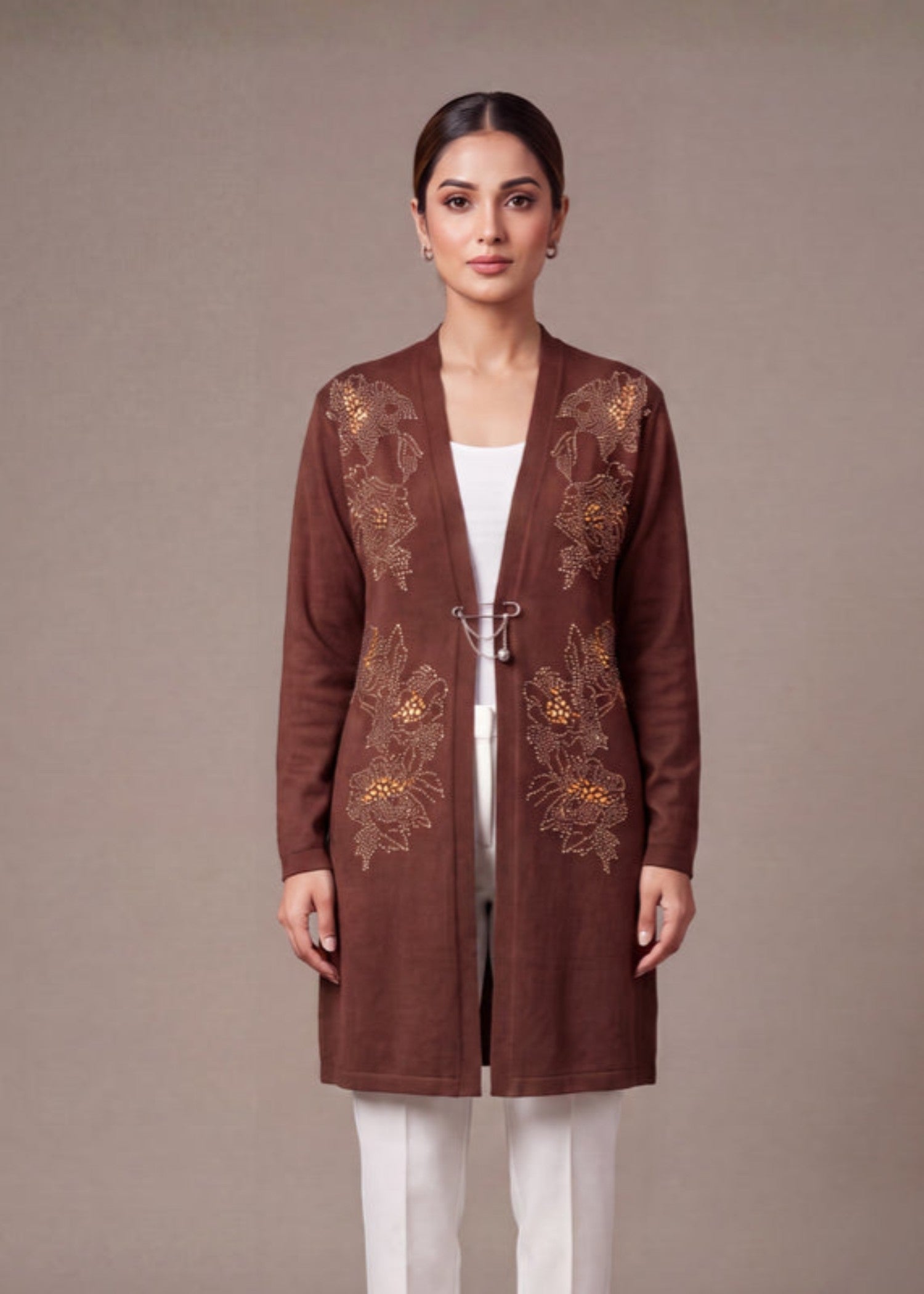 wool Cardigan in Brown