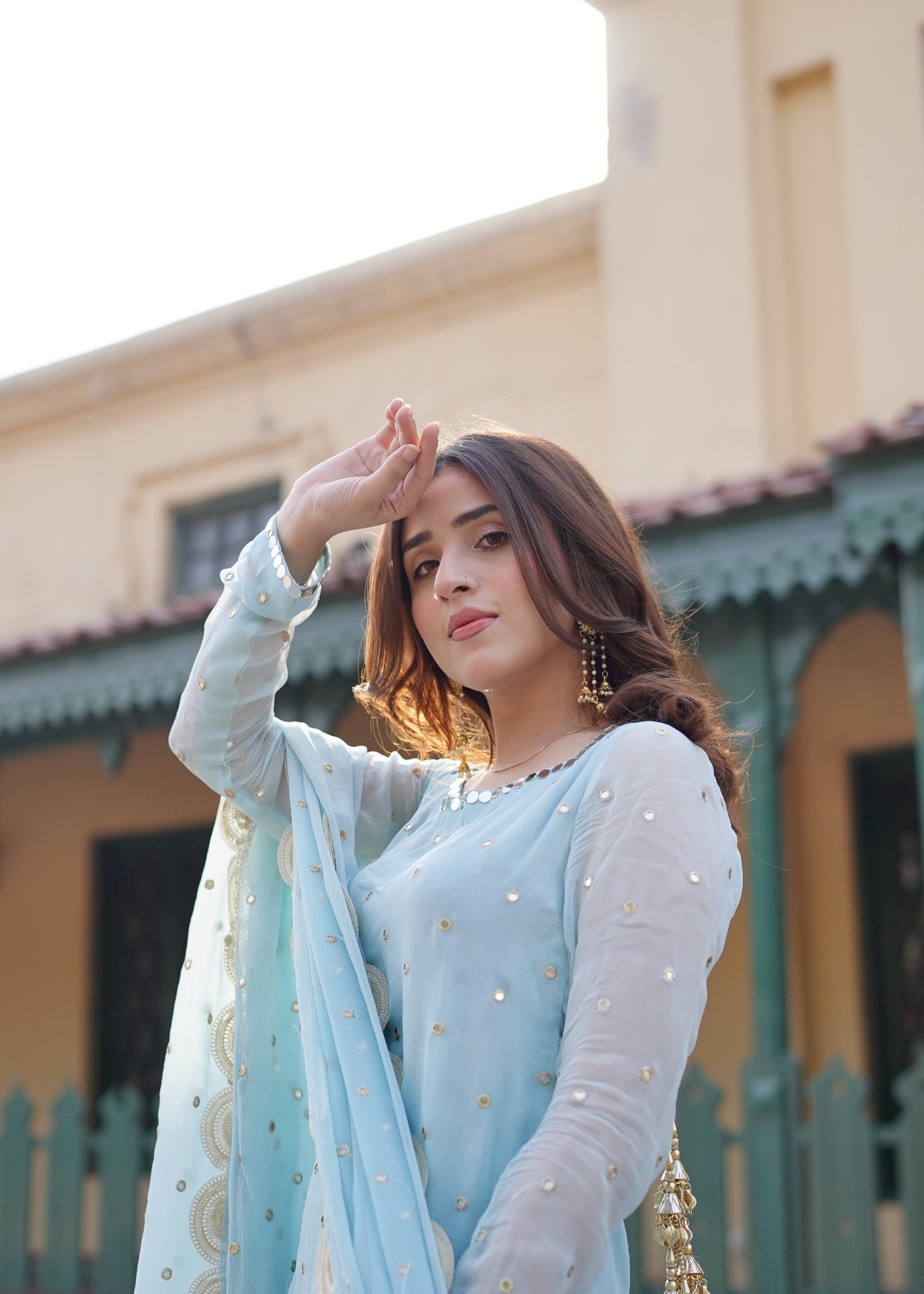 chiffon Gharara in Arctic blue