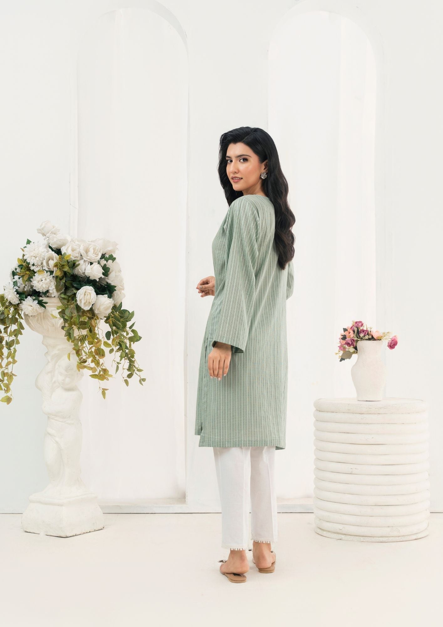 textured lawn Kurti in Pastel green
