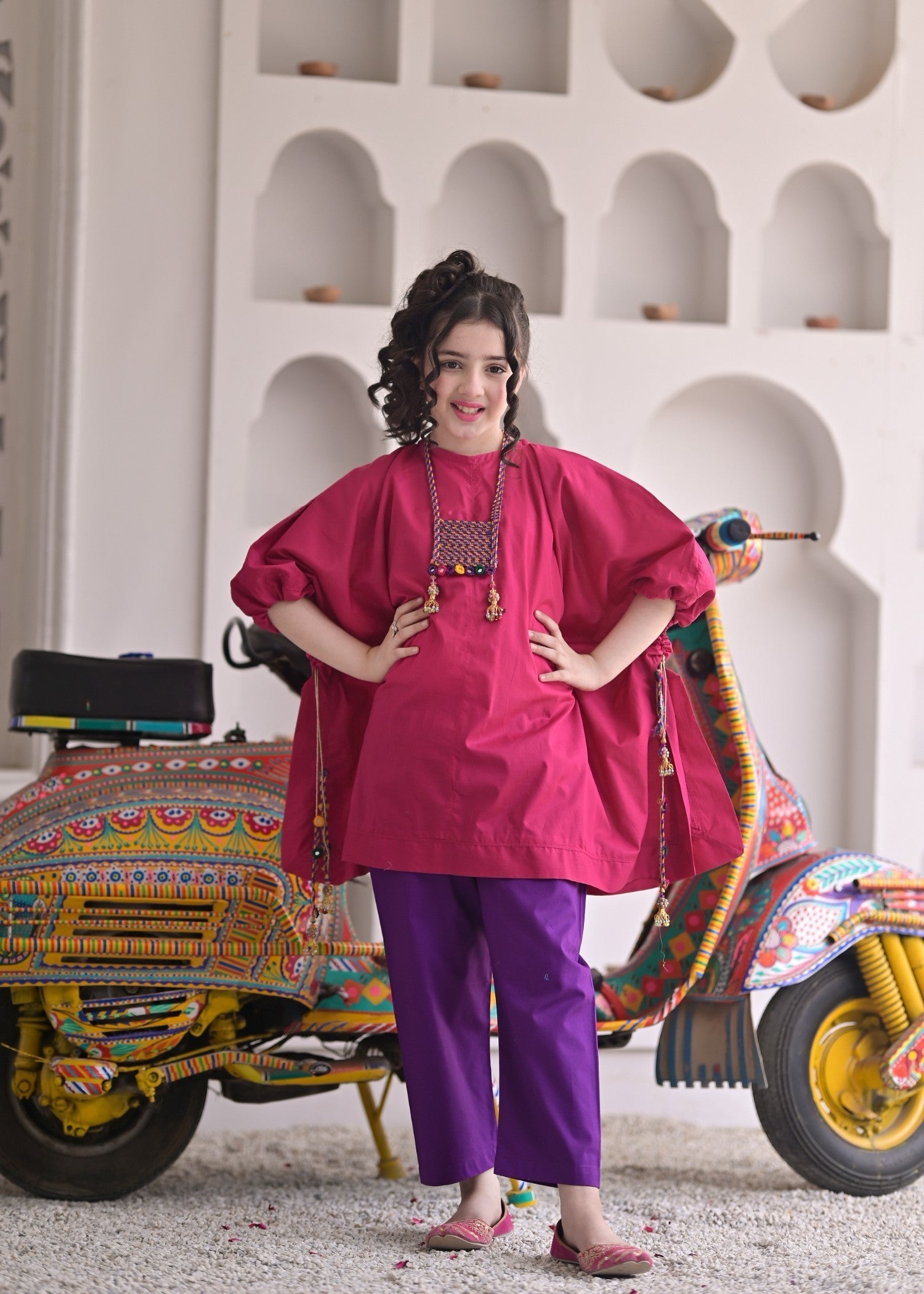 cotton Kaftan in Shocking pink