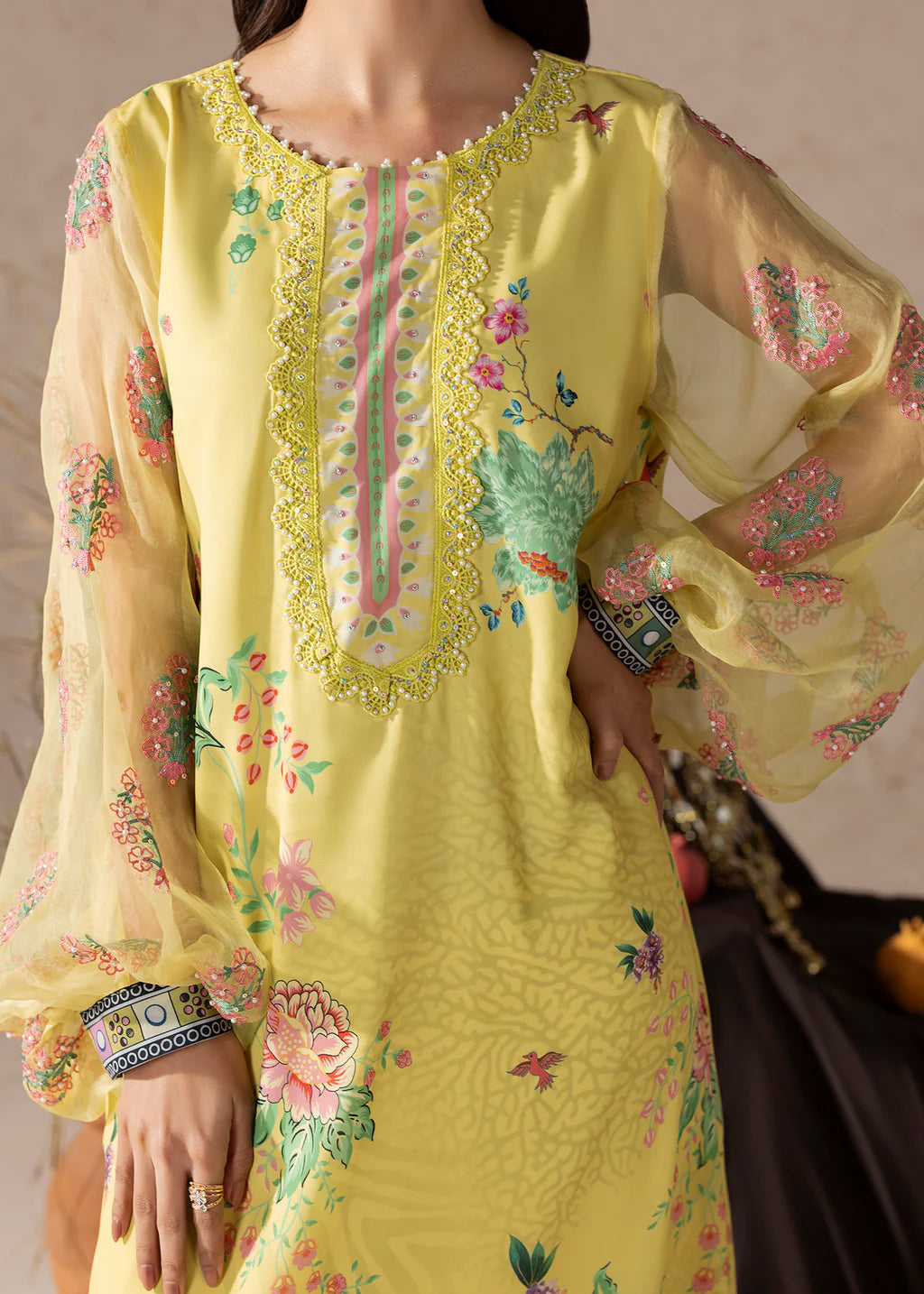 georgette Kaftan in Yellow