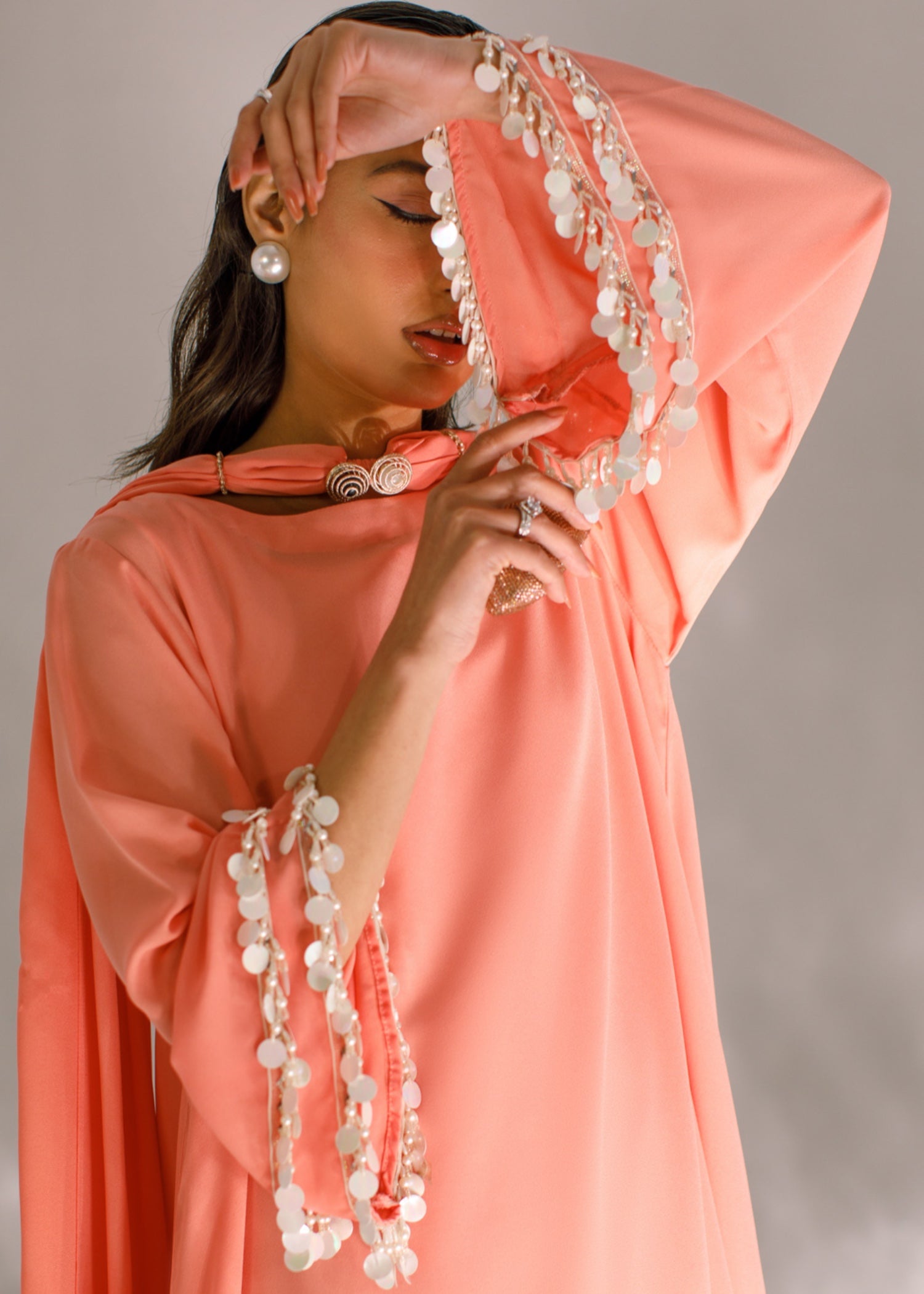 crepe georgette Kaftan in Peach pink