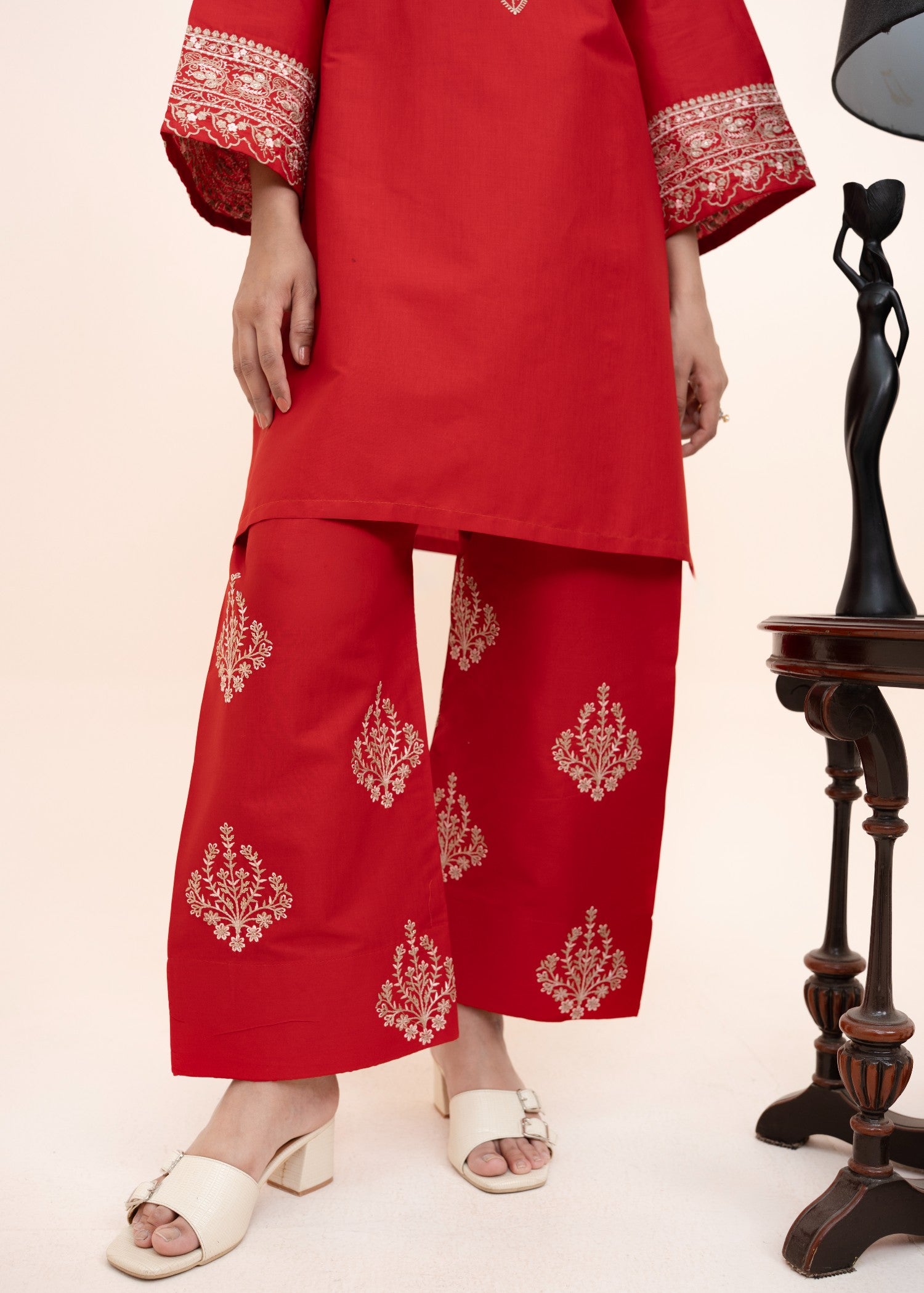 lawn cotton Kurta Set in Red
