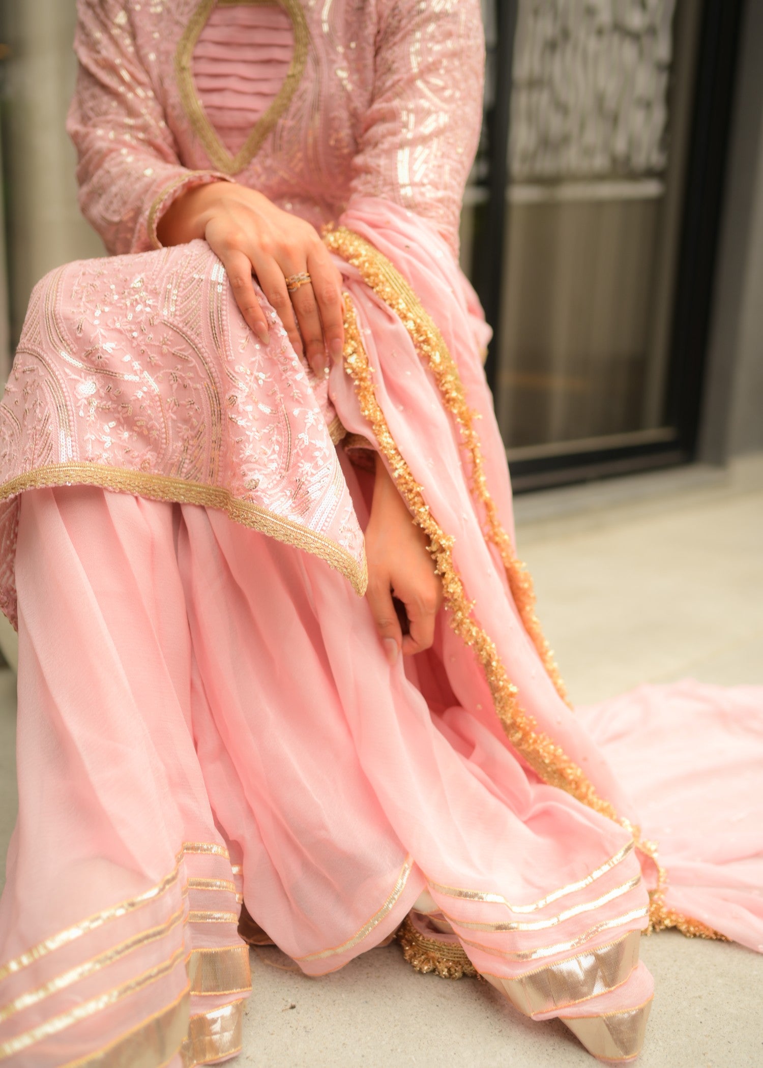 bemberg crinkle chiffon Sharara in Pink