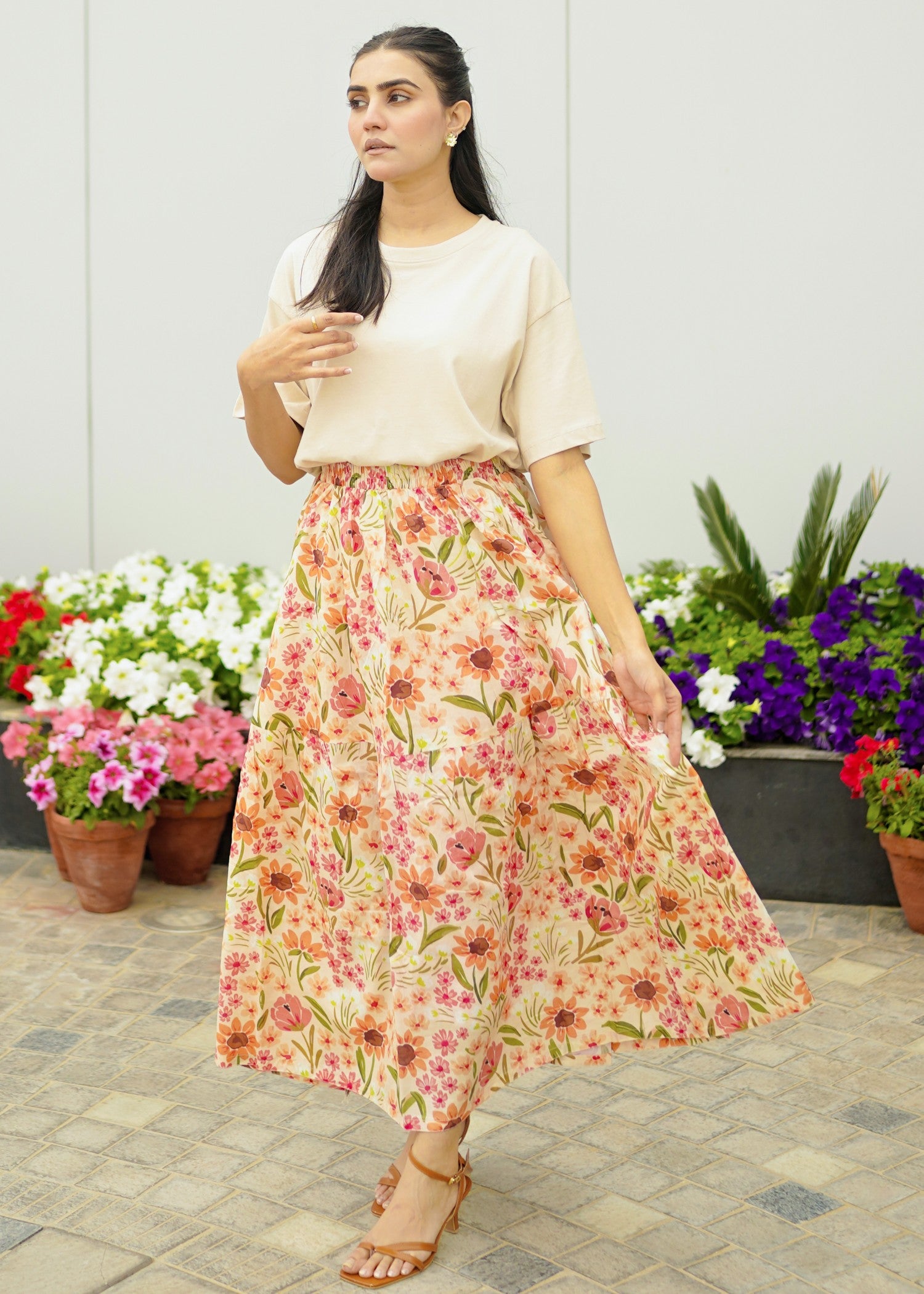 pure cotton Skirt in Peach pink