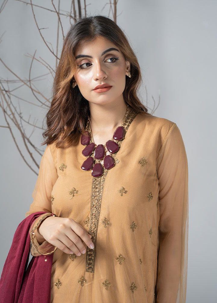 net Kurta Set in Gold