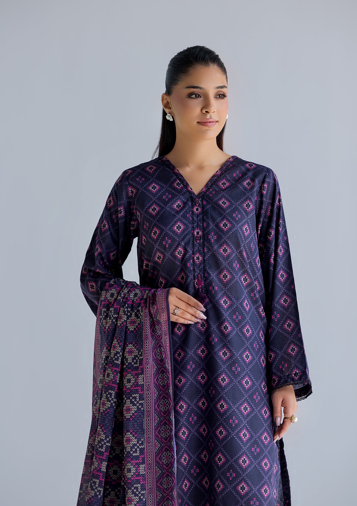 lawn Kurta Set in Purple heart