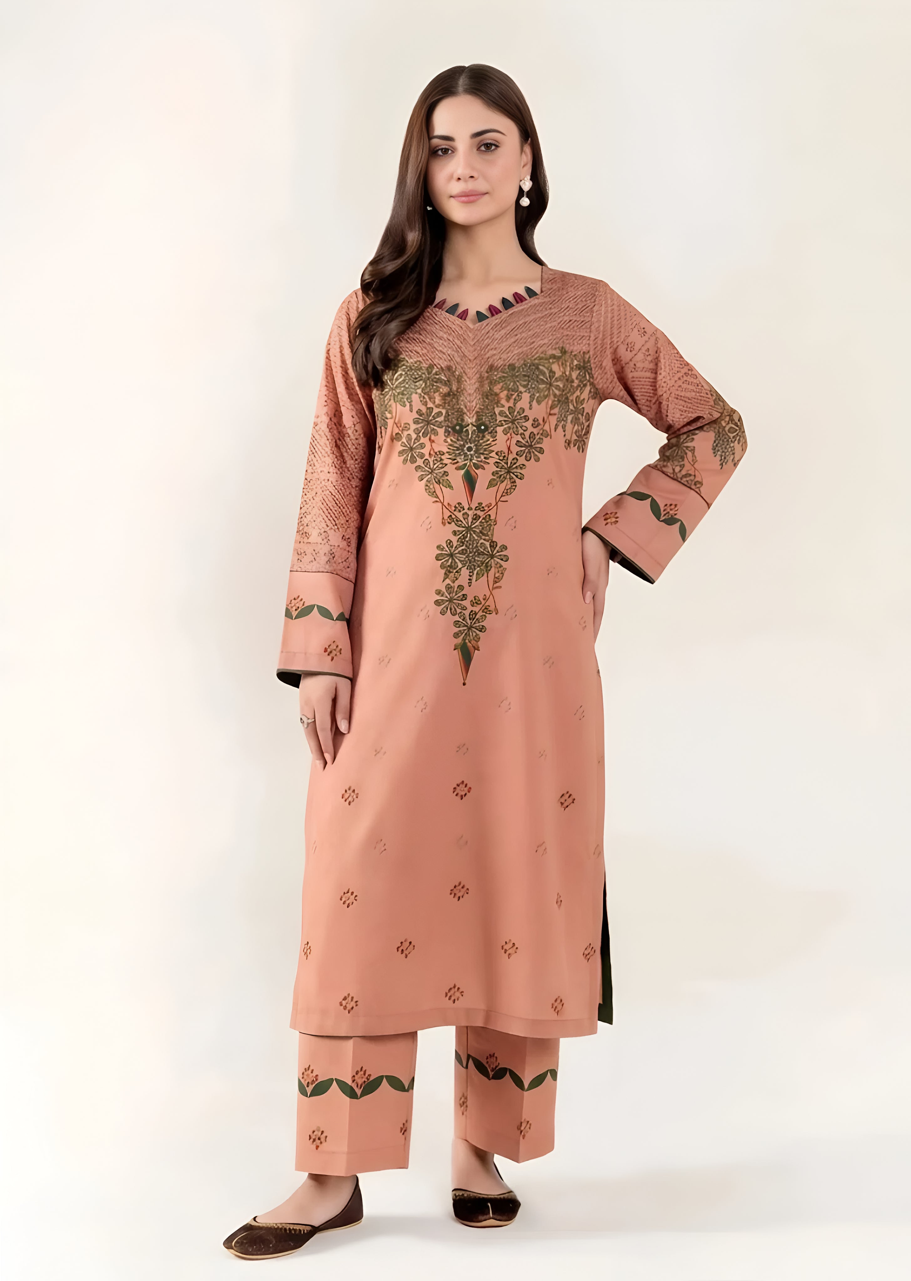 poly lawn Kurta Set in Earth brown