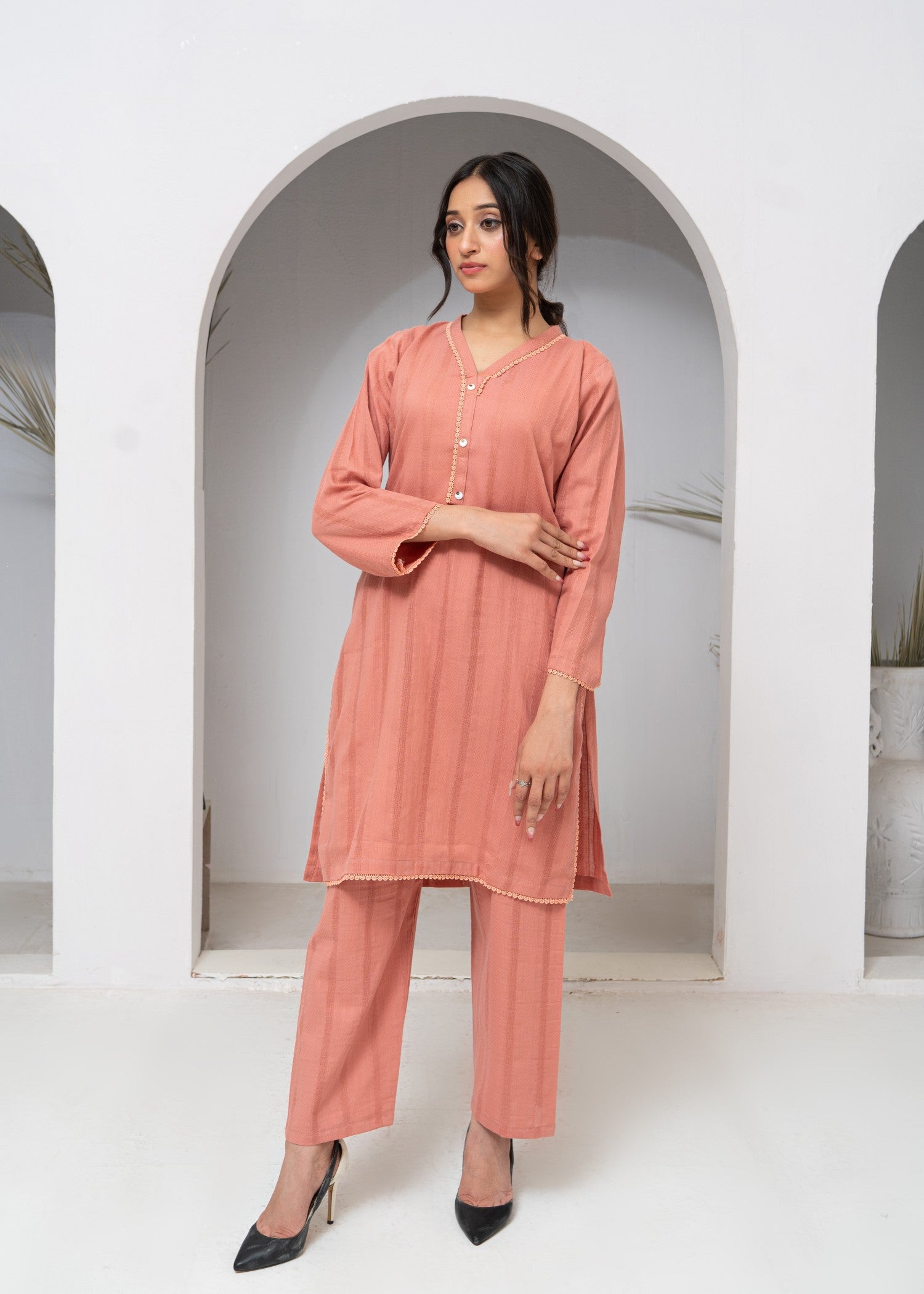 cotton Kurta Set in Flamingo