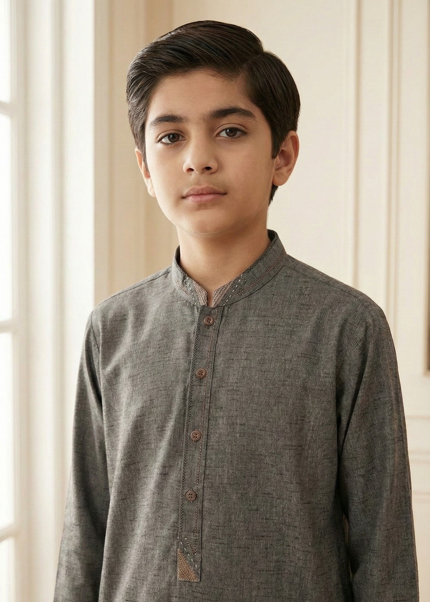 textured wash & wear Kurta Set in Grey