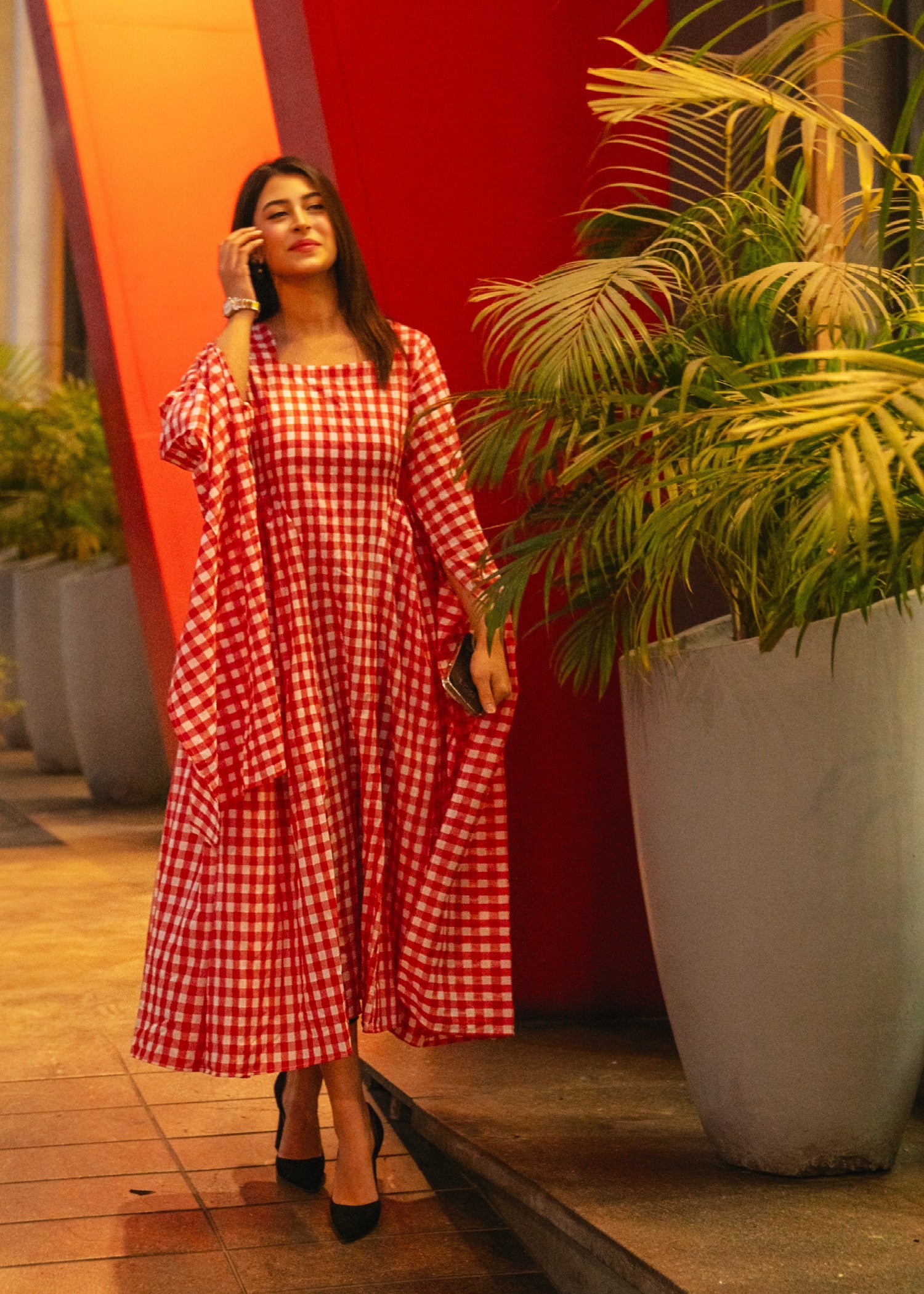 cotton Maxi in Red, white