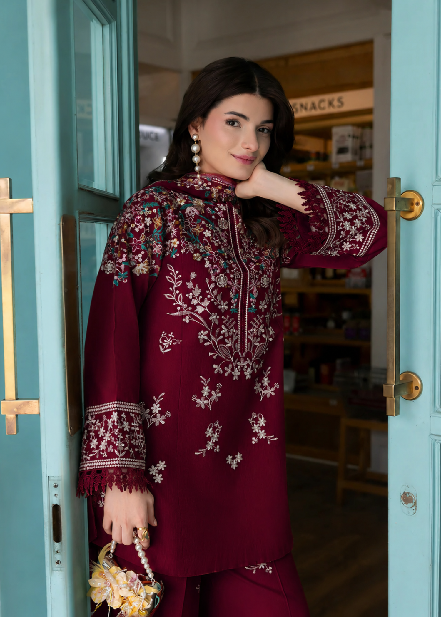 lawn Kurta Set in Blood red