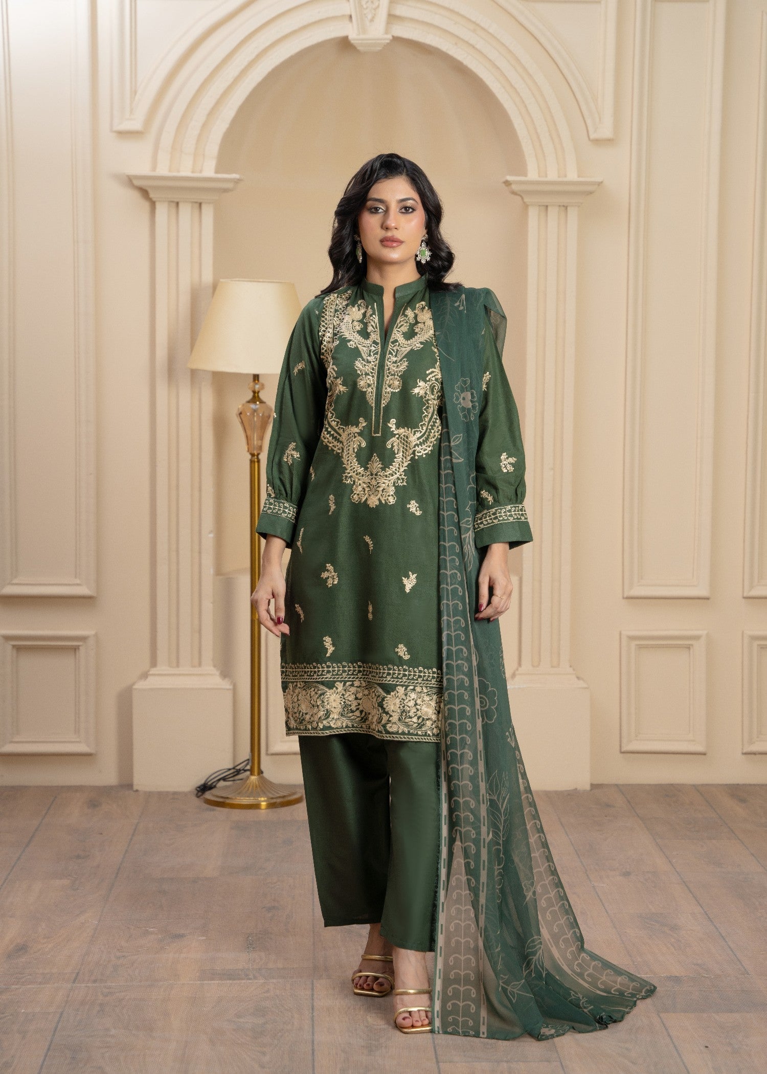 cambric Kurta Set in Olive green