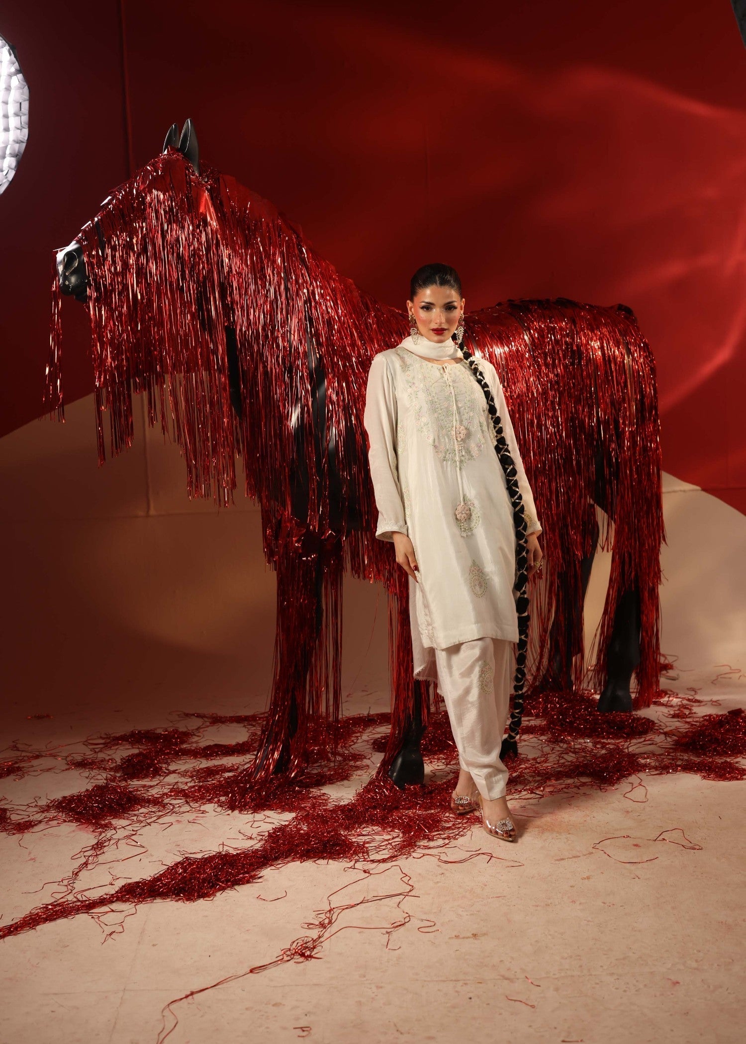 viscose raw silk Kurta Set in White