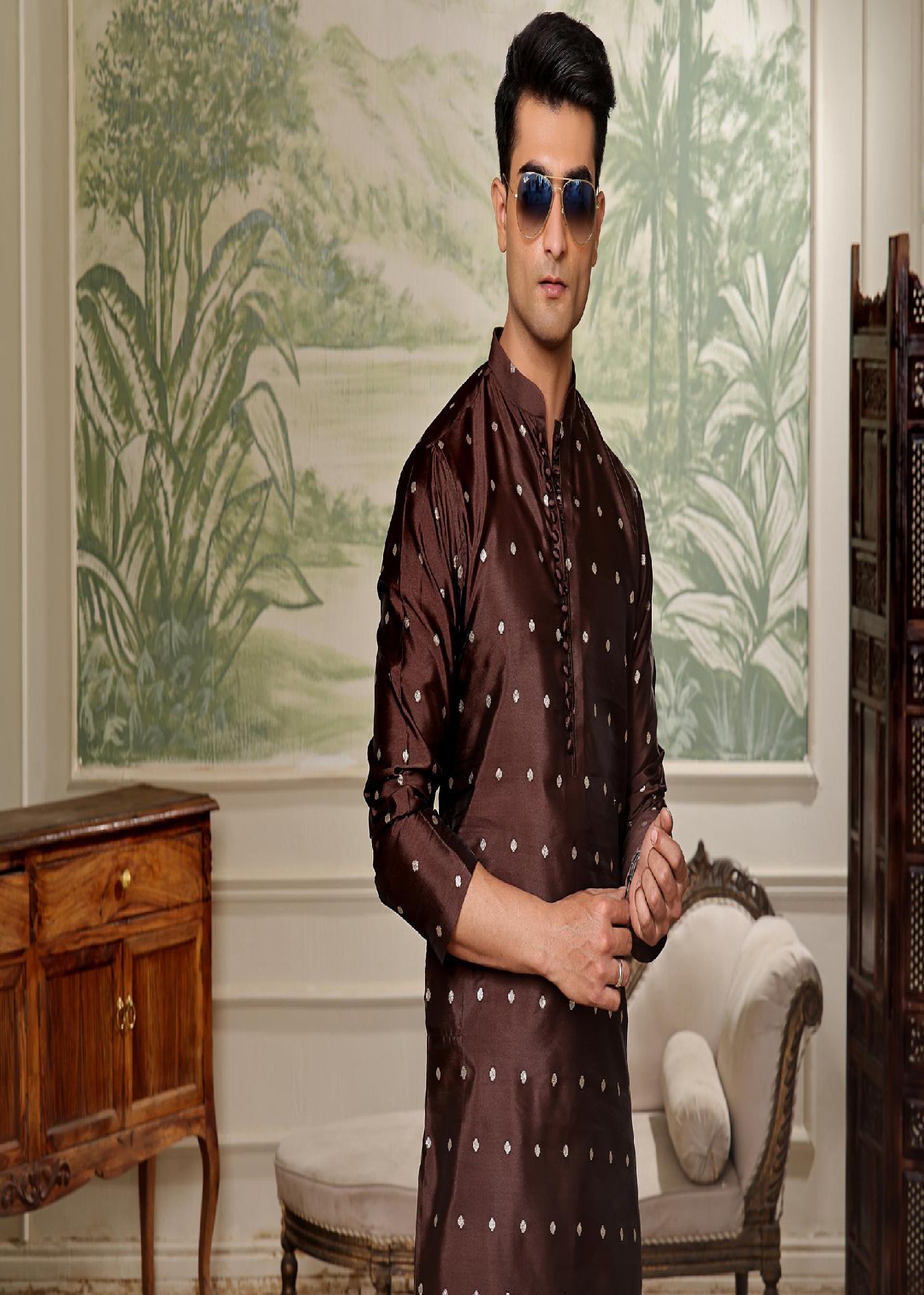 banarsi silk Kurta in Brown
