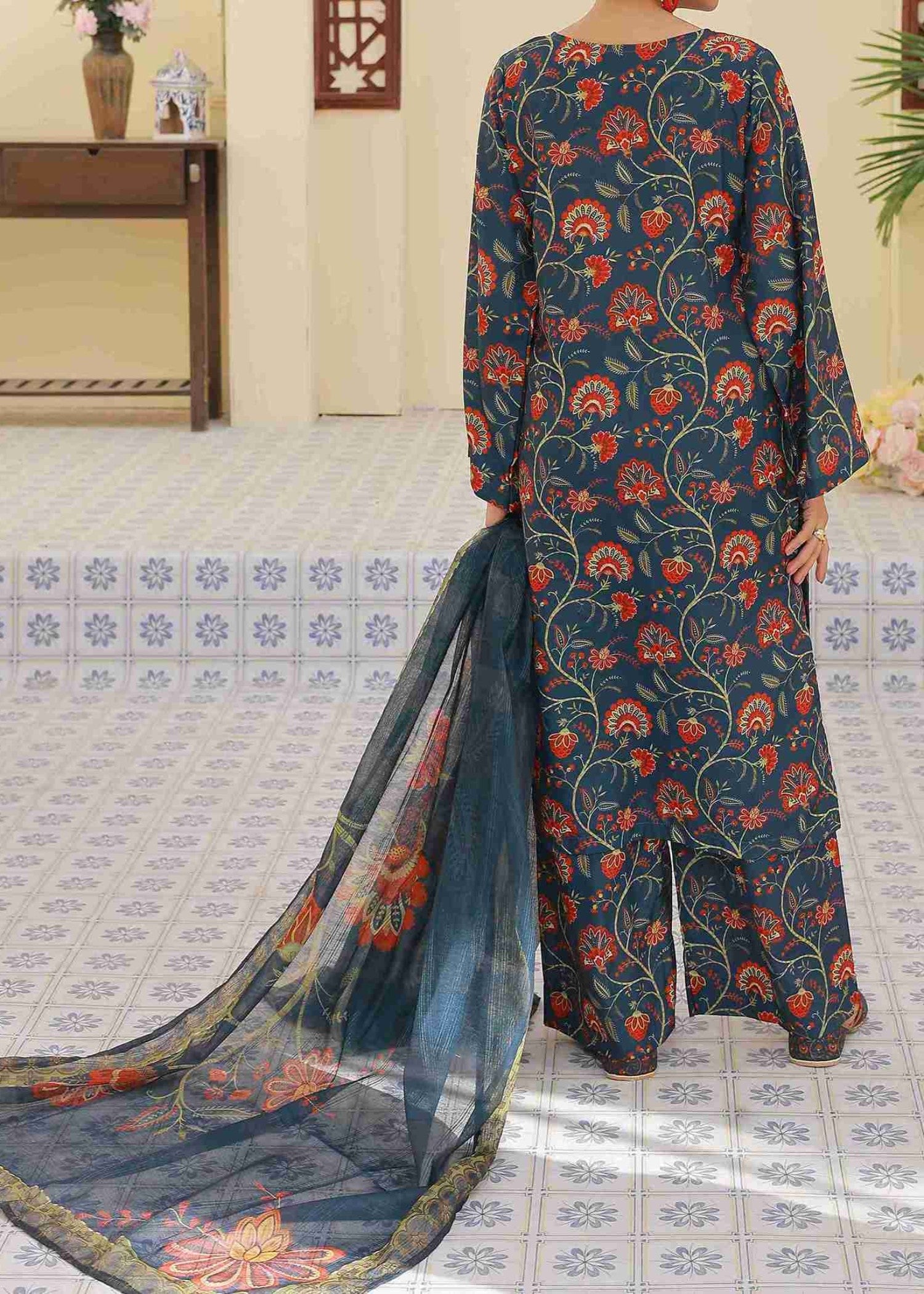swiss lawn Kurta Set in Navy blue