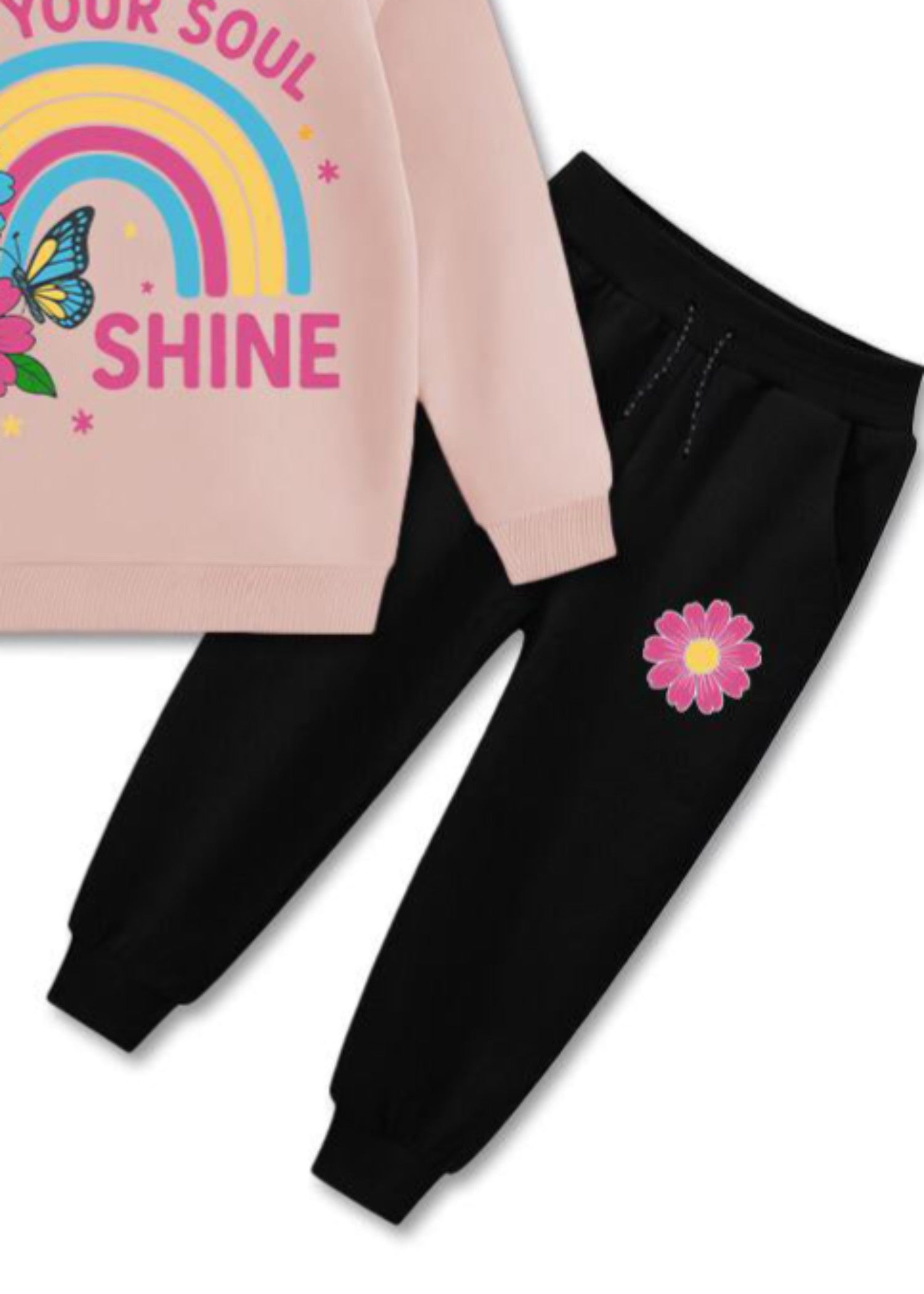 fleece Sweatshirt in Peach pink, black