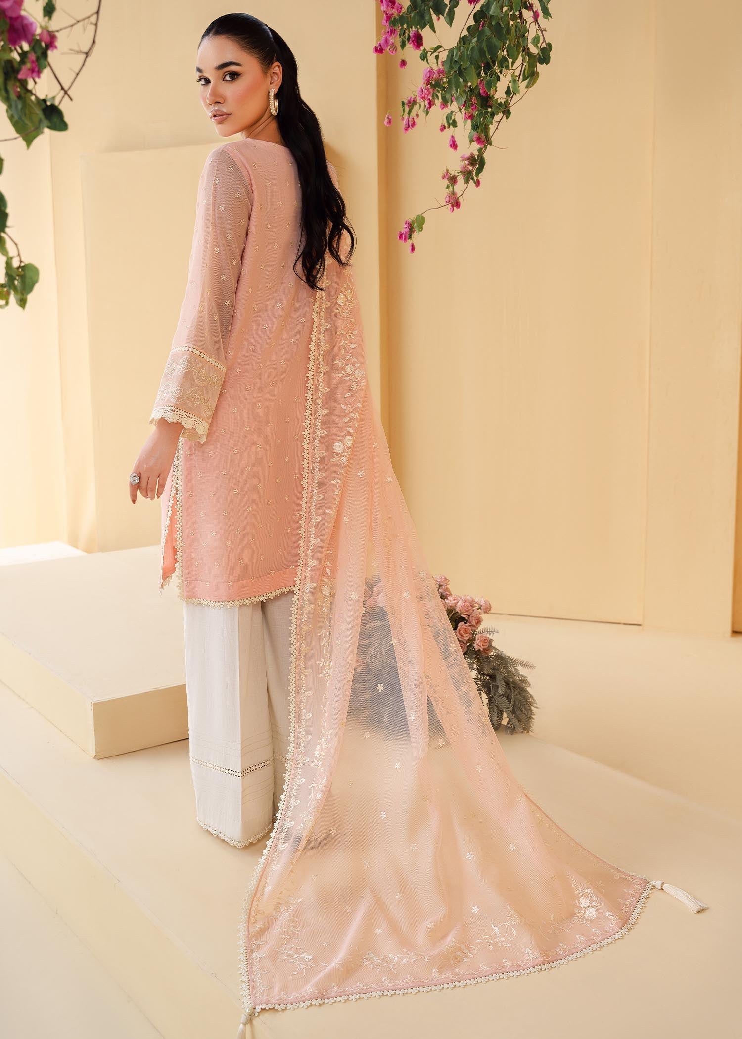 cotton net Kurta Set in Pastel pink