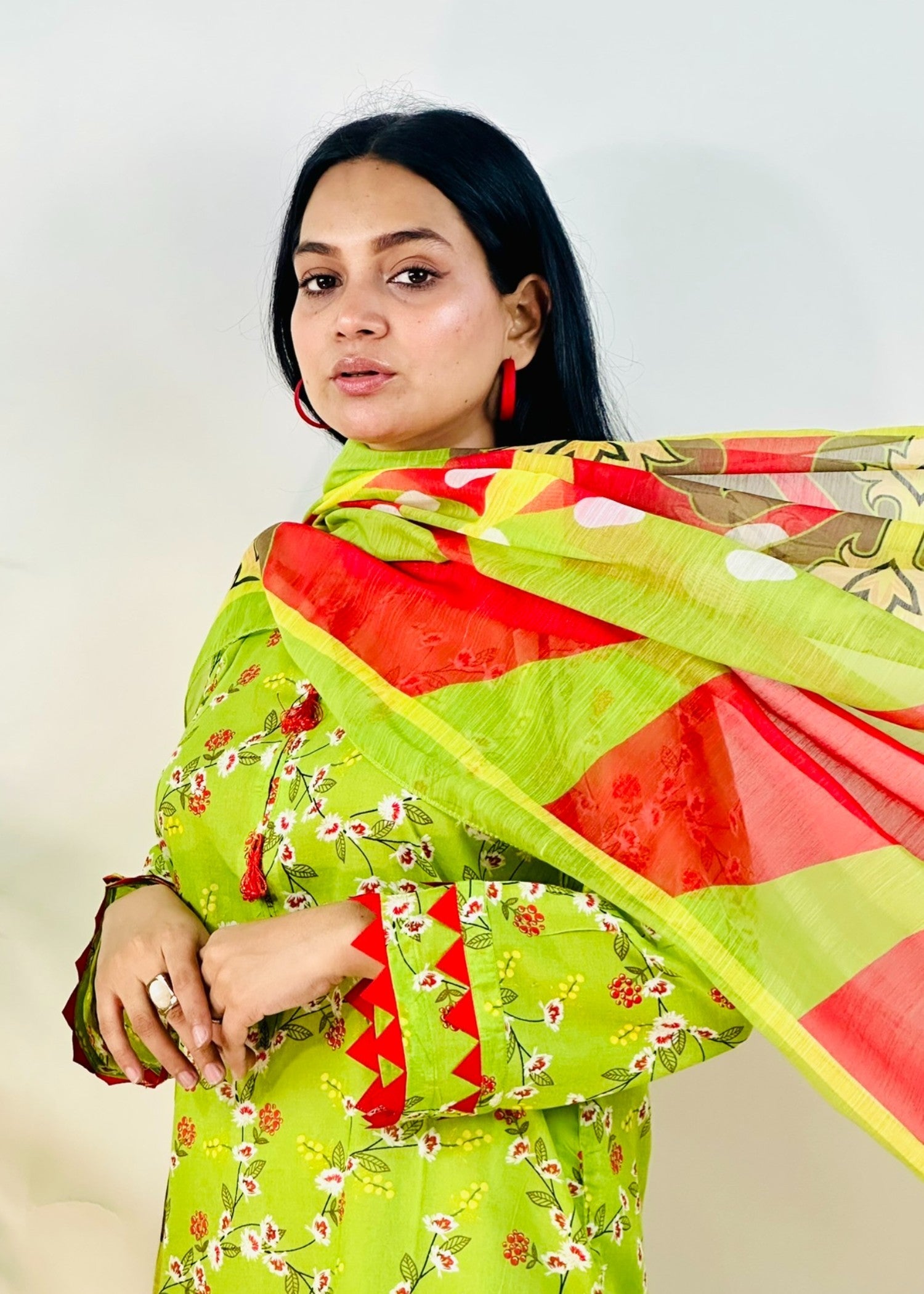 lawn Kurta Set in Lime green
