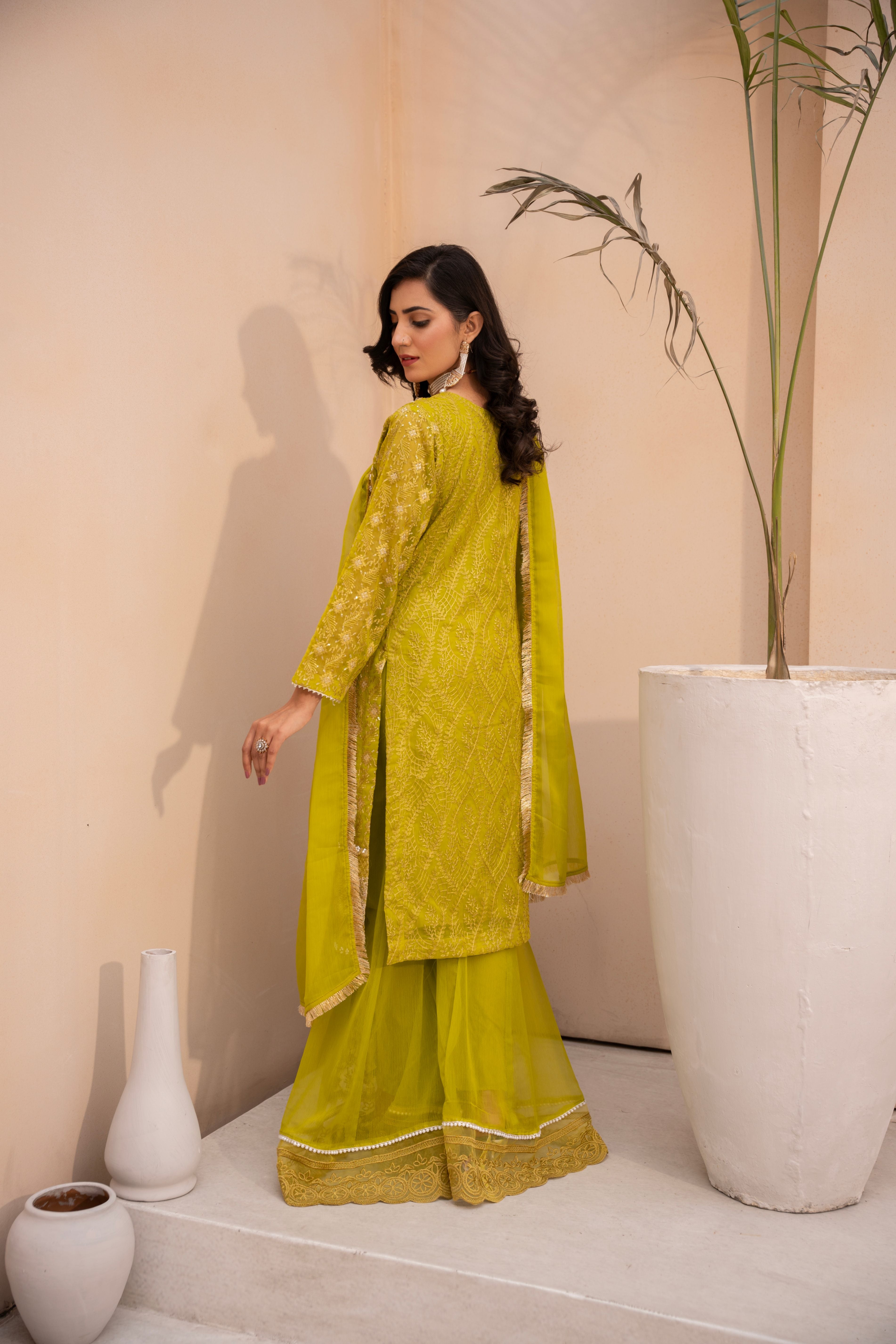 chiffon Sharara in Chartreuse