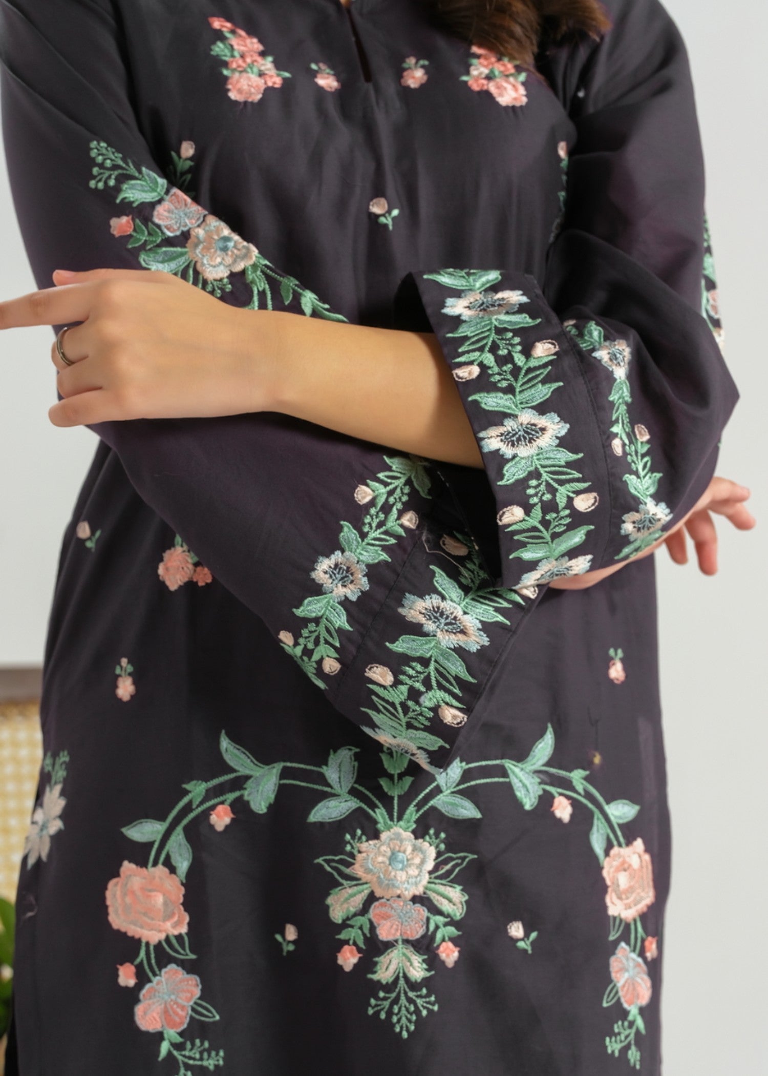 cambric Kurta Set in Dark blue