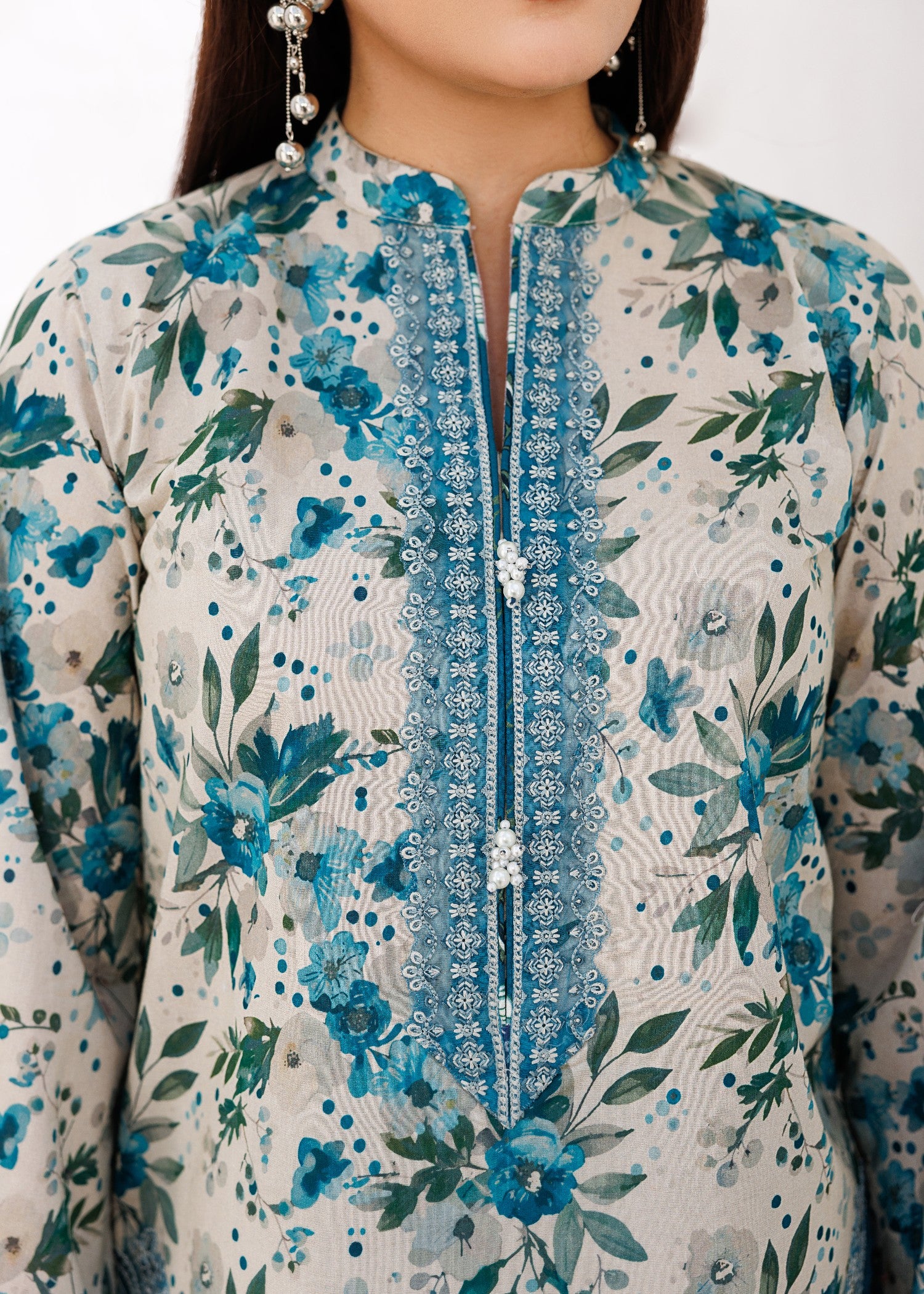 lawn Kurta Set in Aegean blue