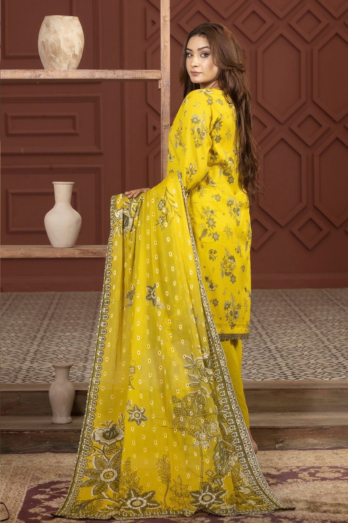 lawn voile Kurta Set in Mellow yellow