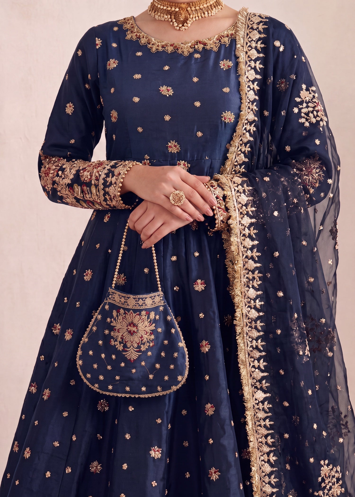 silk Pishwas in Cobalt blue