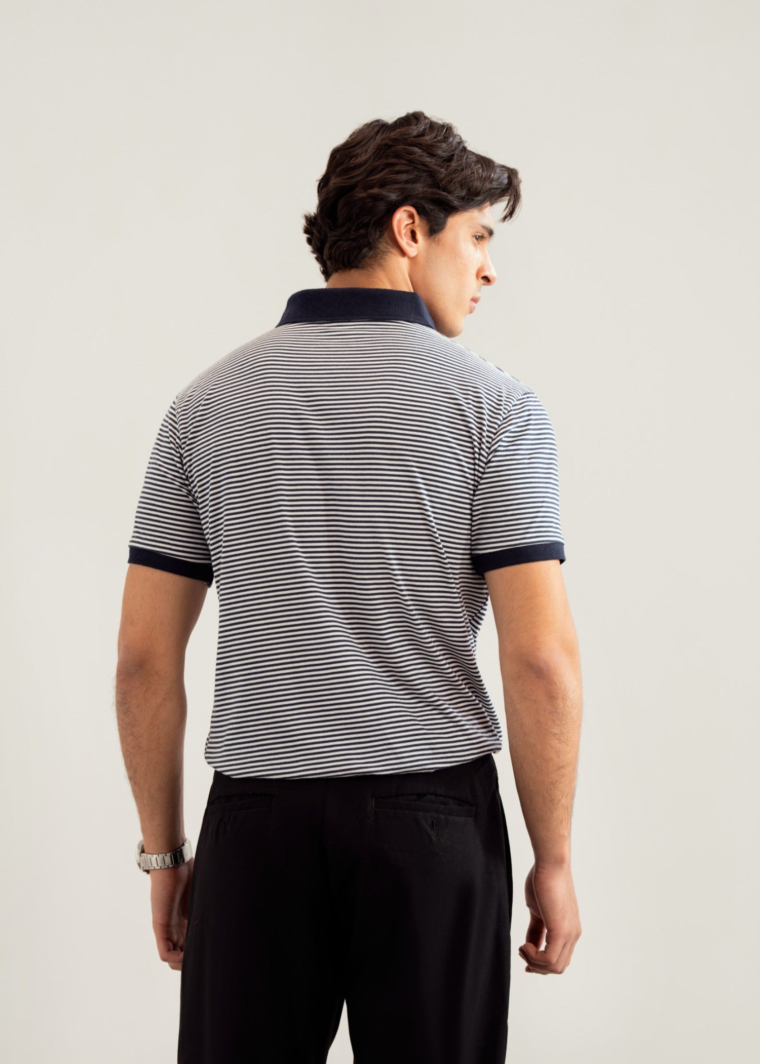 cotton jersey Polo Shirt in Navy blue, off-white