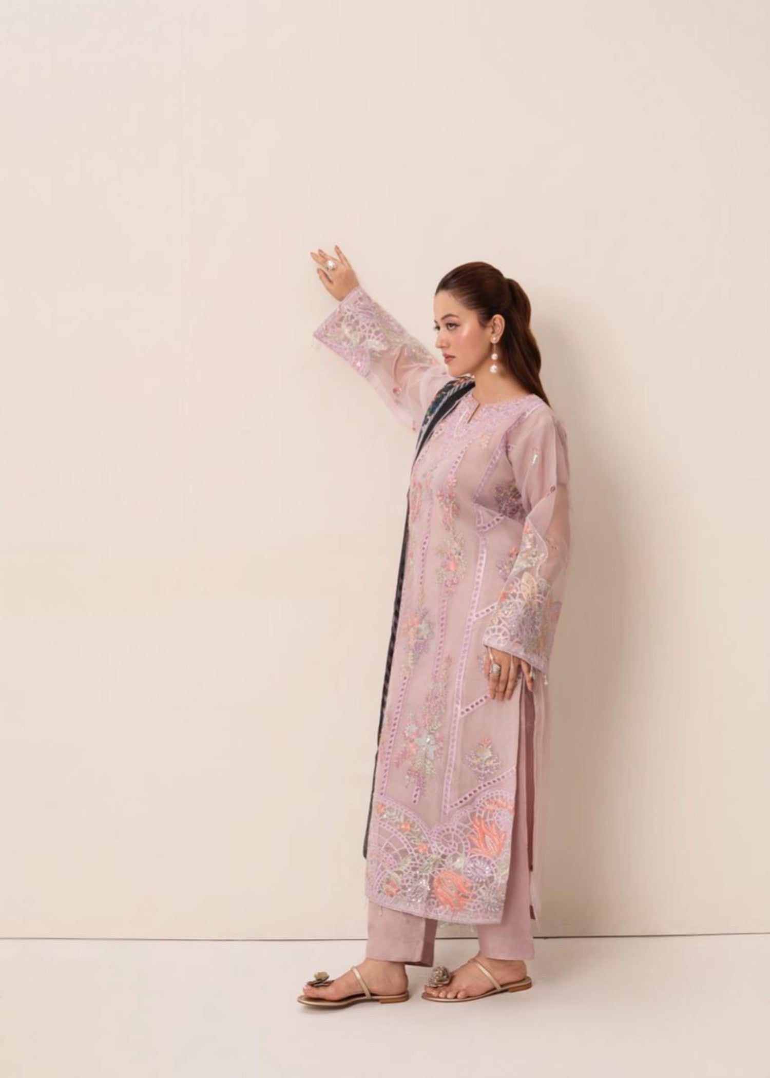 organza Kurta Set in Lilac
