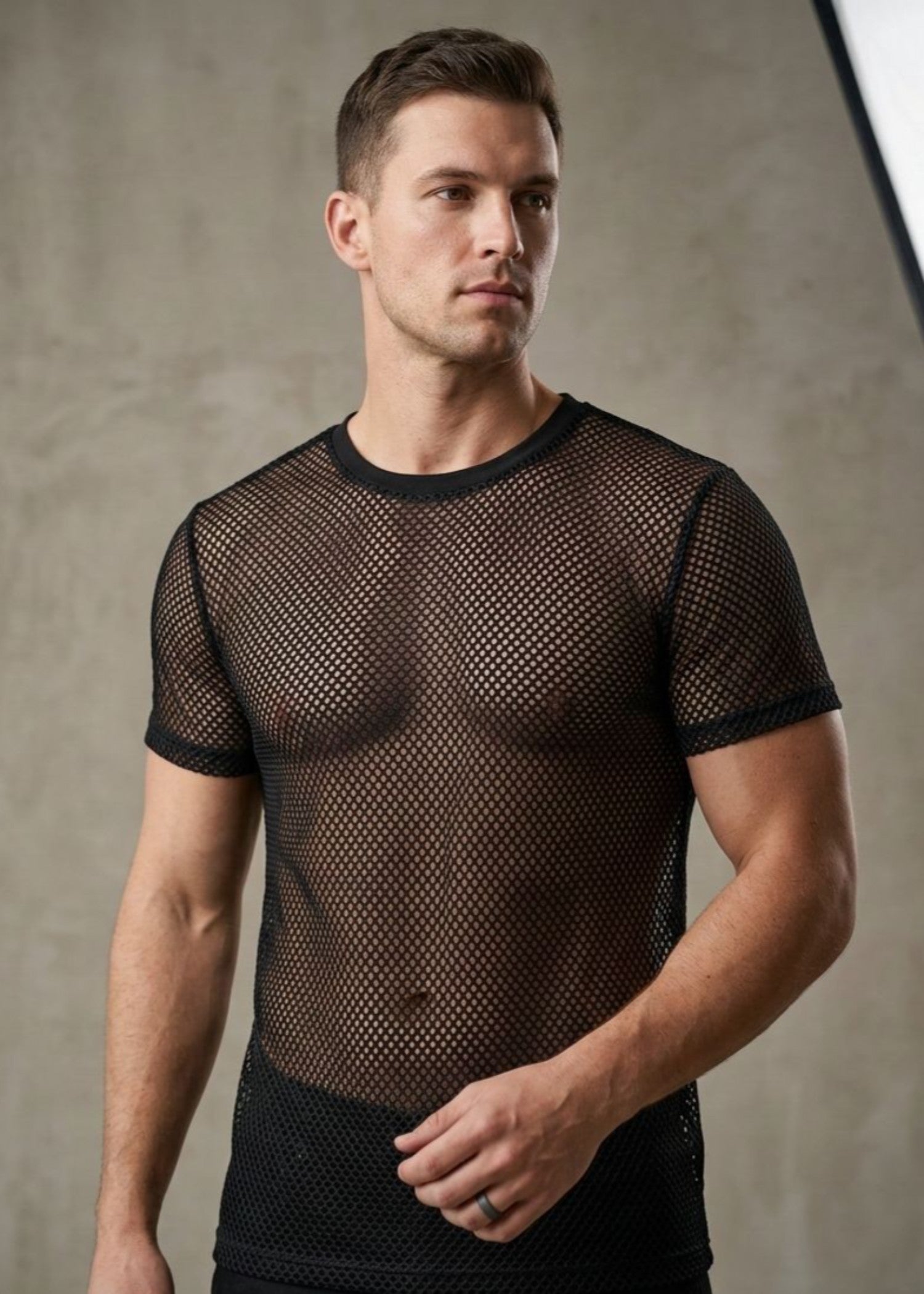 pearl mesh net T Shirt in Black