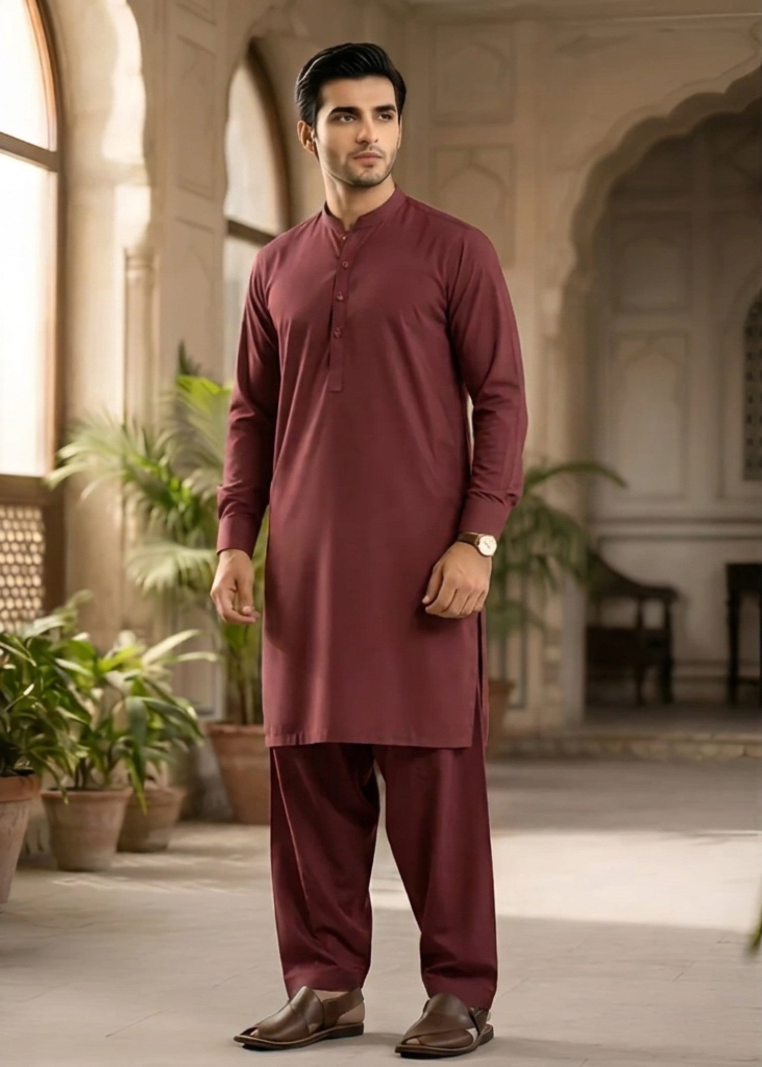 wash & wear Shalwar Kameez in Maroon