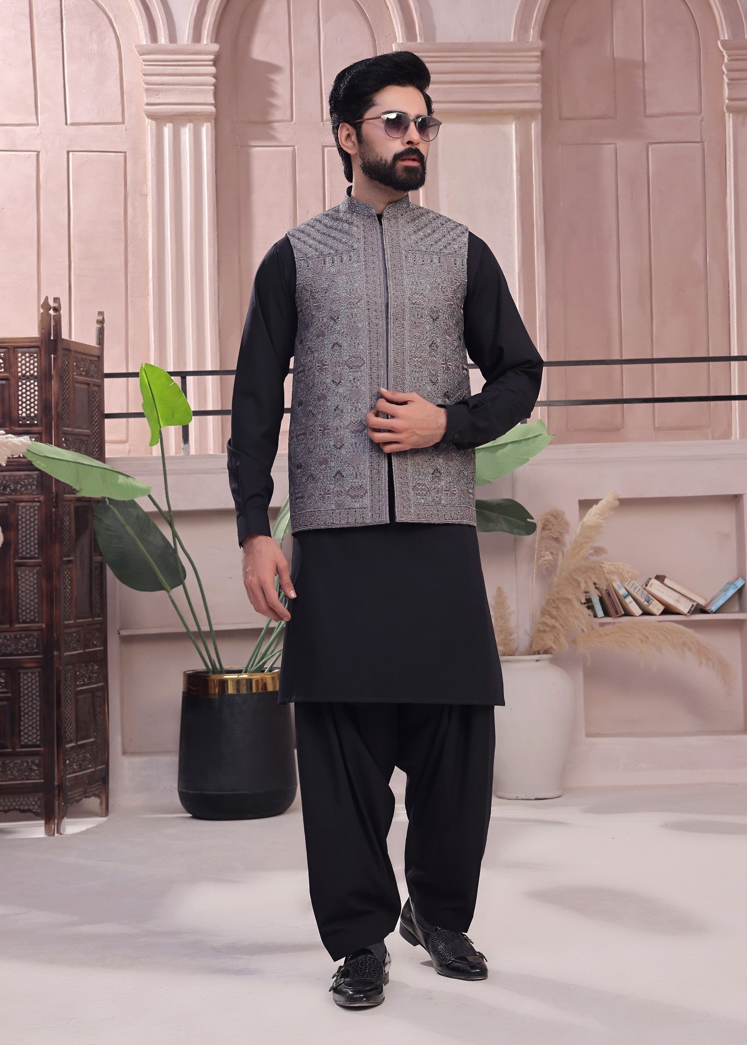 jamawar Waistcoat in Grey