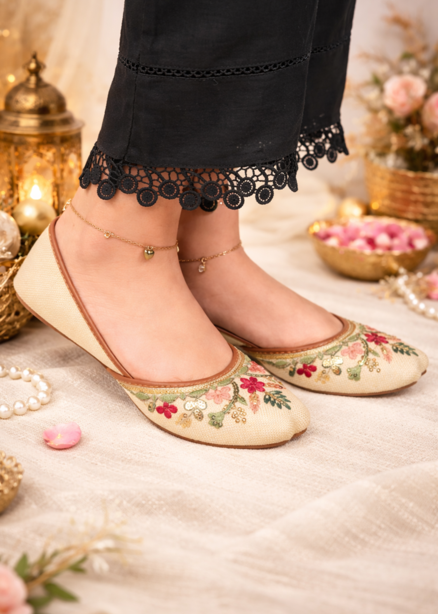 Khussa in Cream by - High Quality Women Khussa XEJ2801
