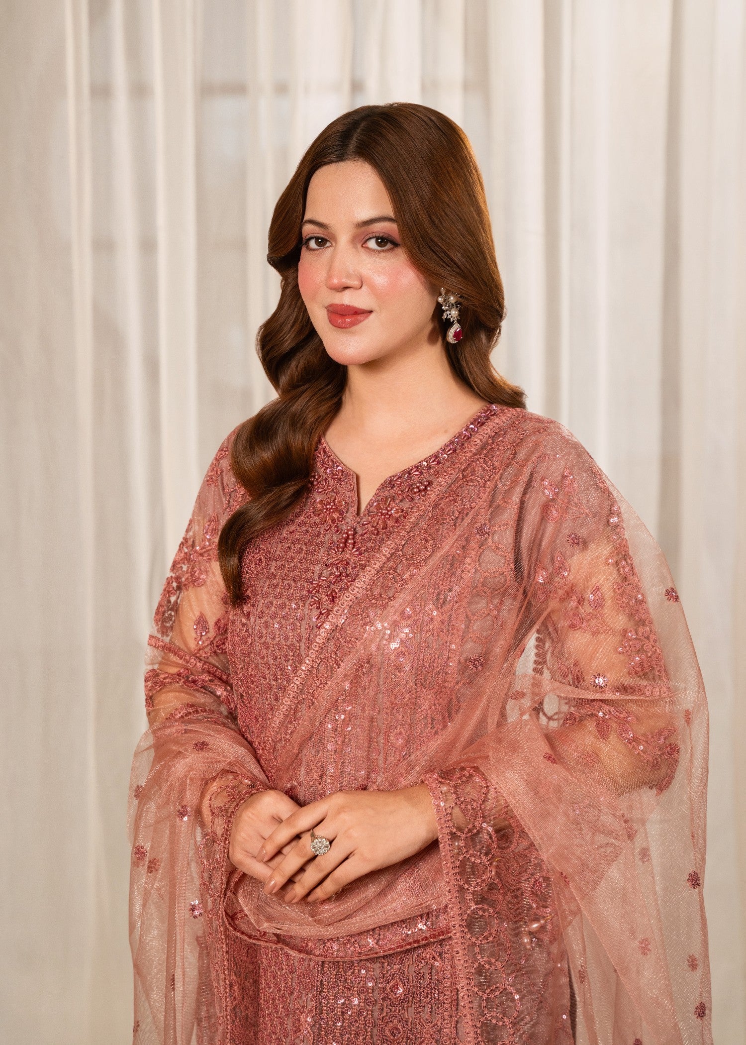 net Kurta Set in Lavender pink
