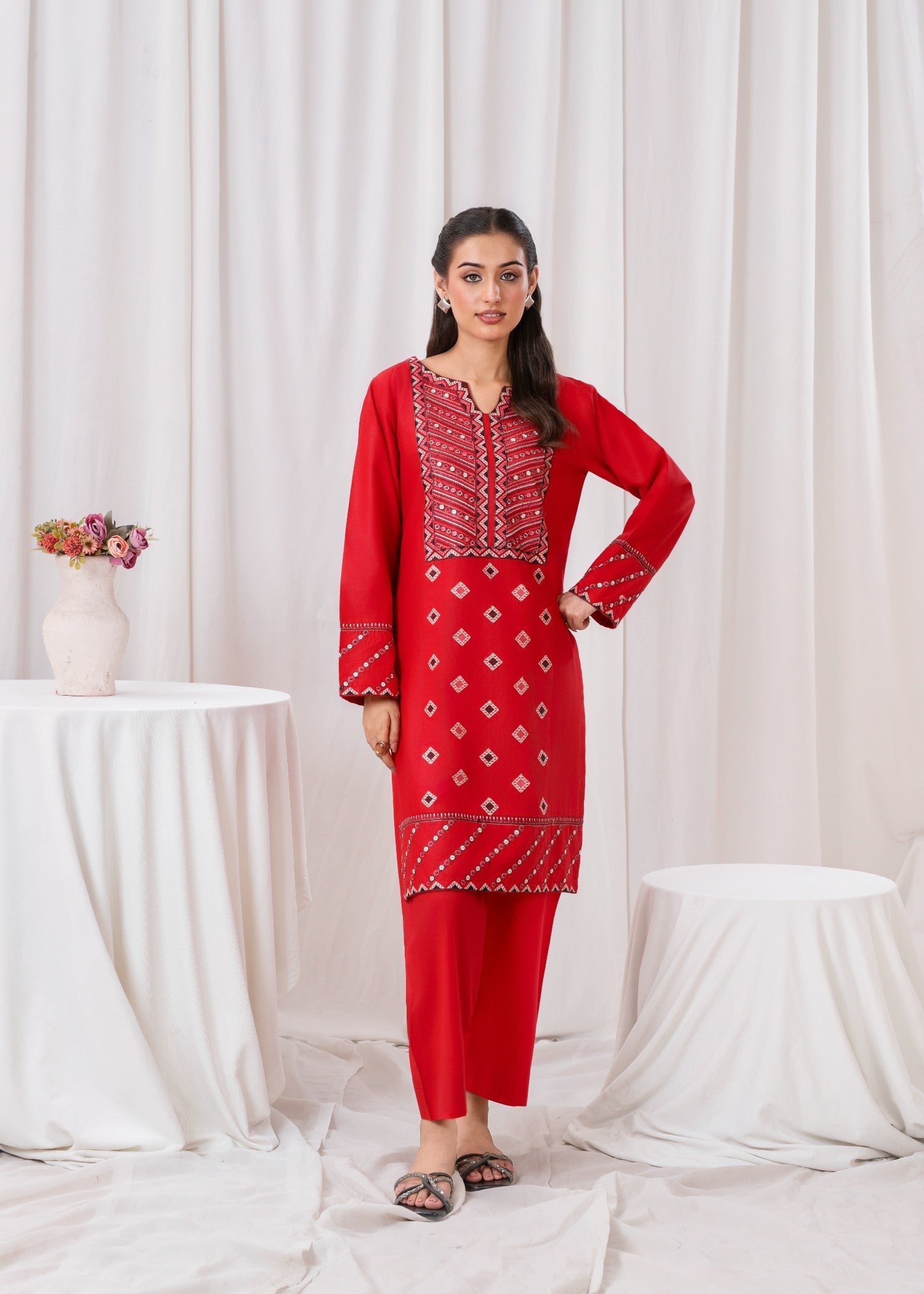 cotton Kurta Set in Crimson