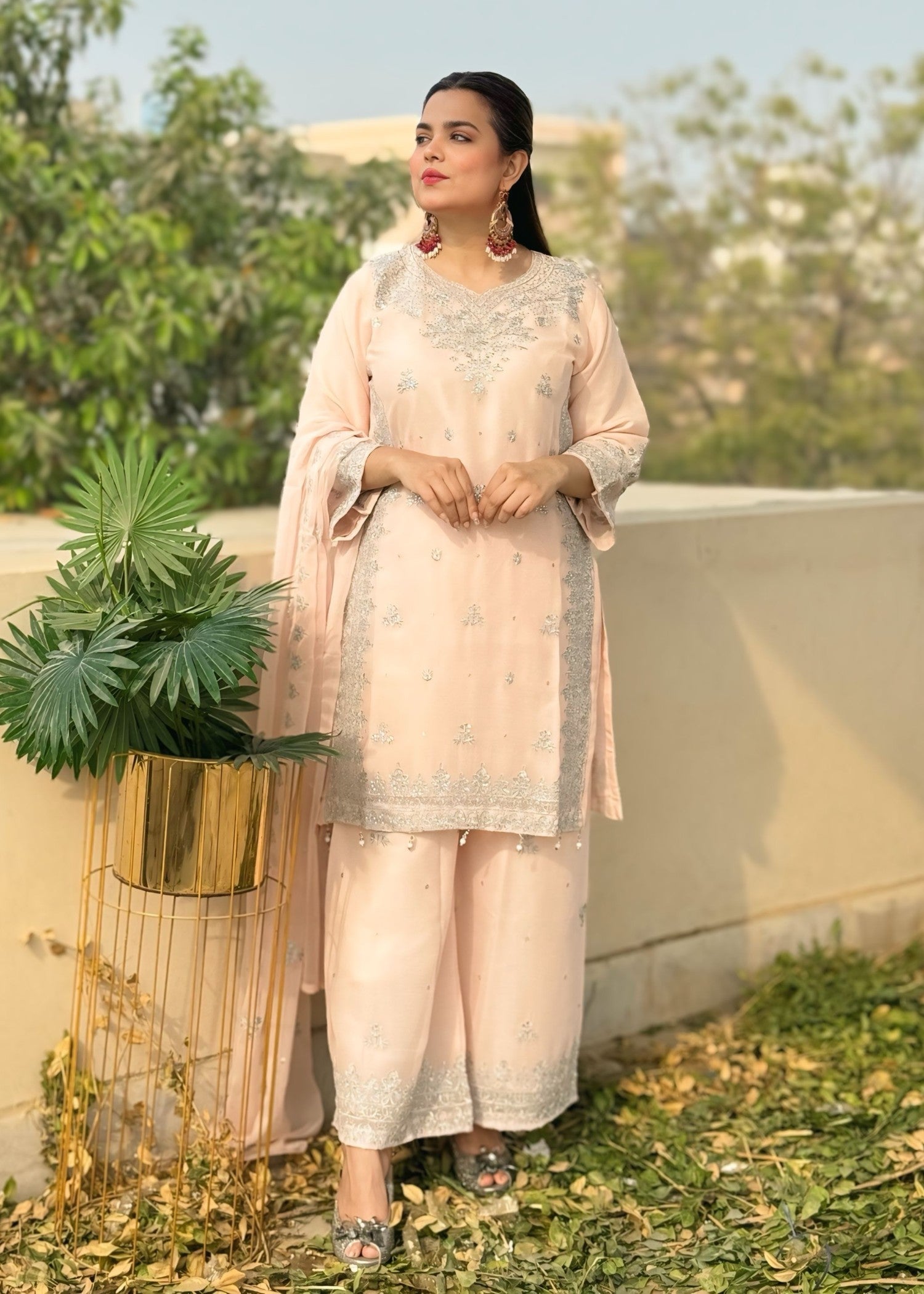 chiffon Sharara in Peach pink