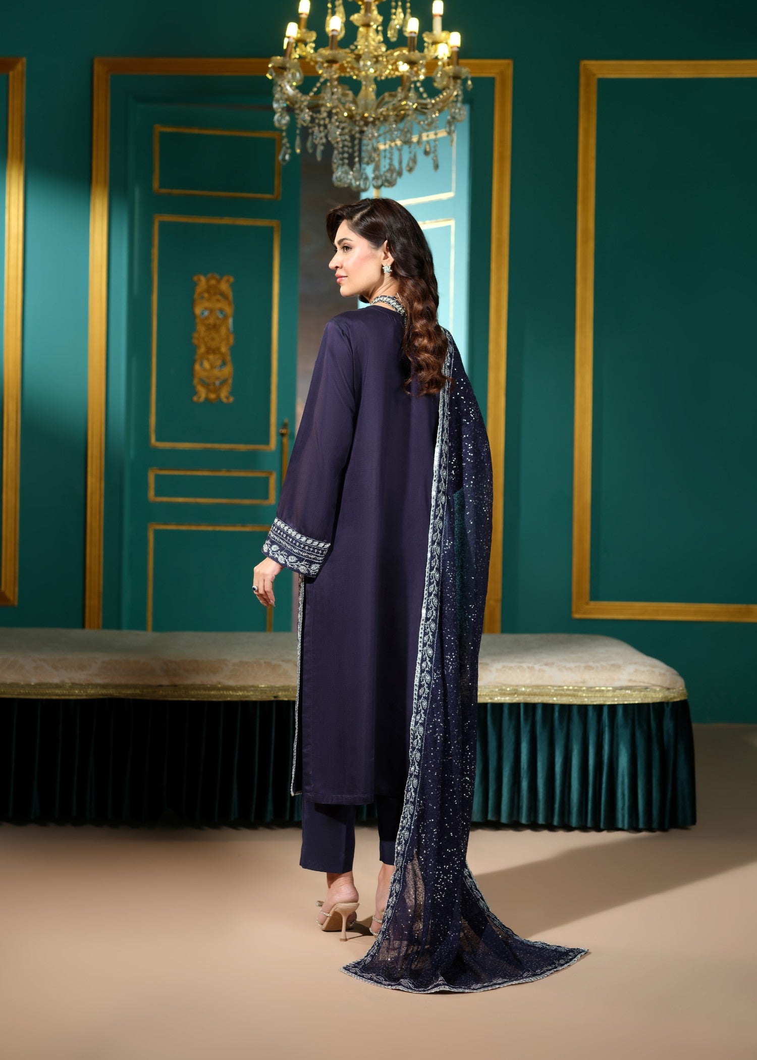 cambric cotton Kurta Set in Navy blue