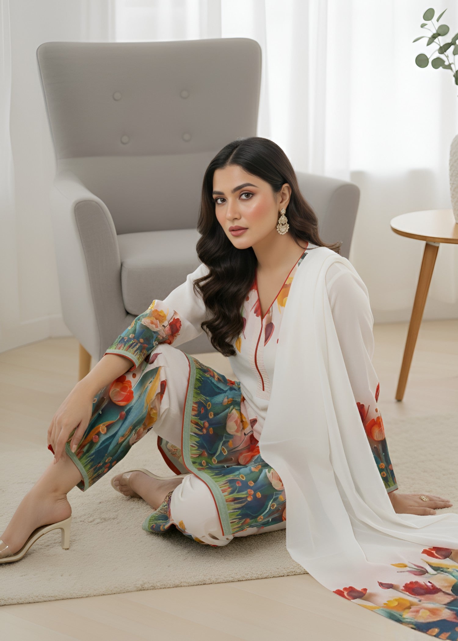 crepe Kurta Set in Off-white