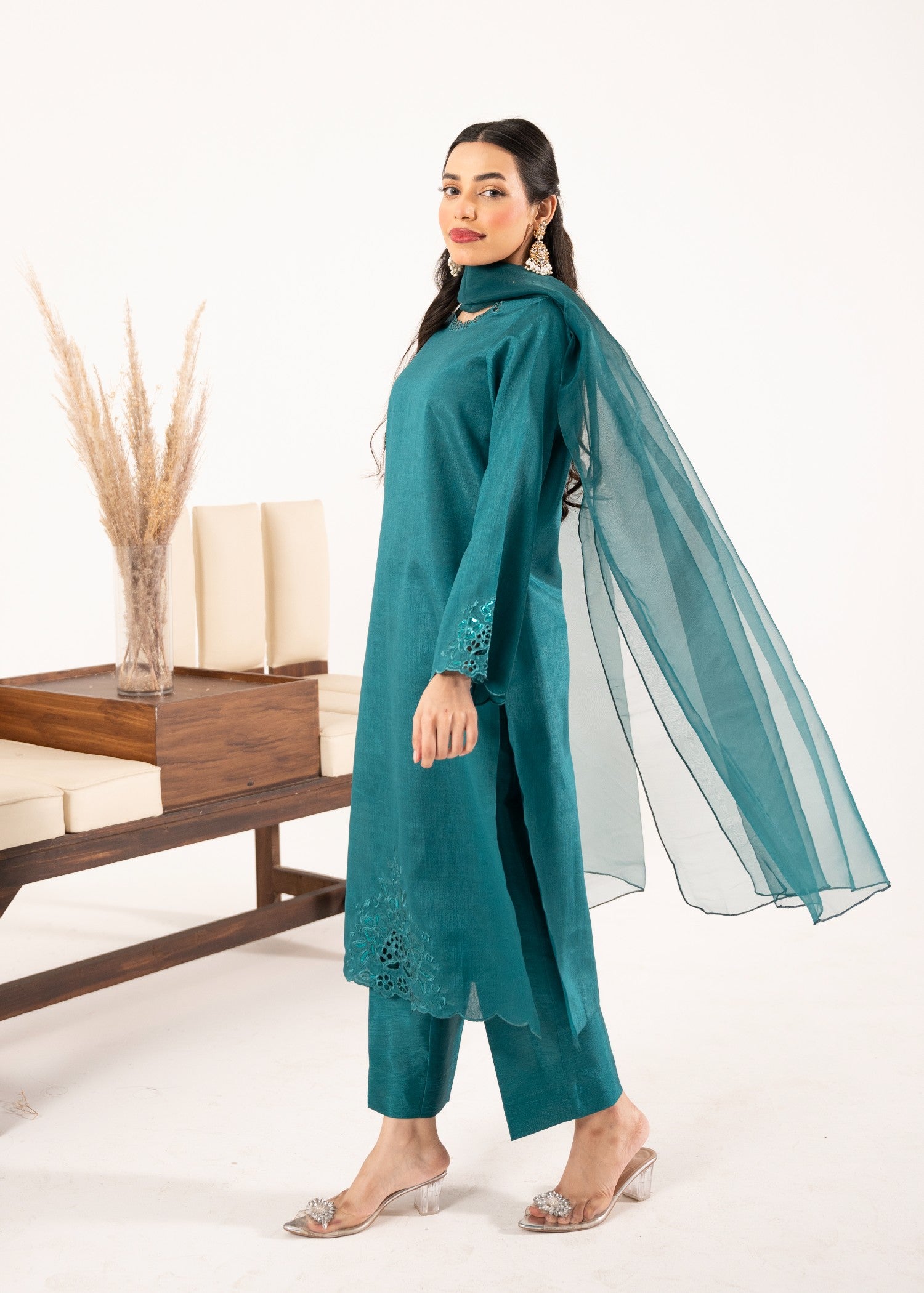 pk raw silk Kurta Set in Sea green