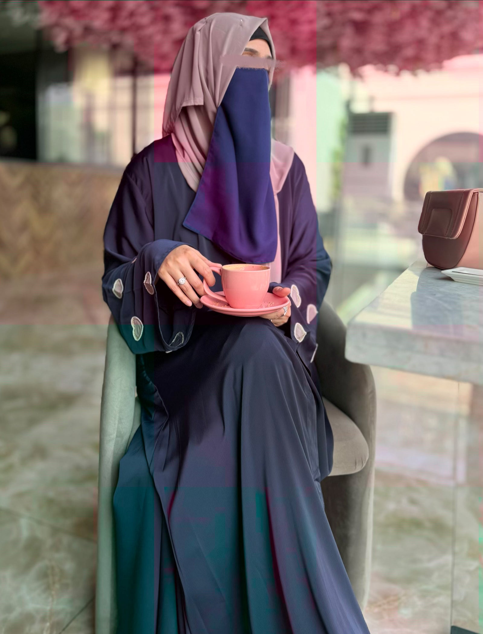 polyester Abaya in Navy blue