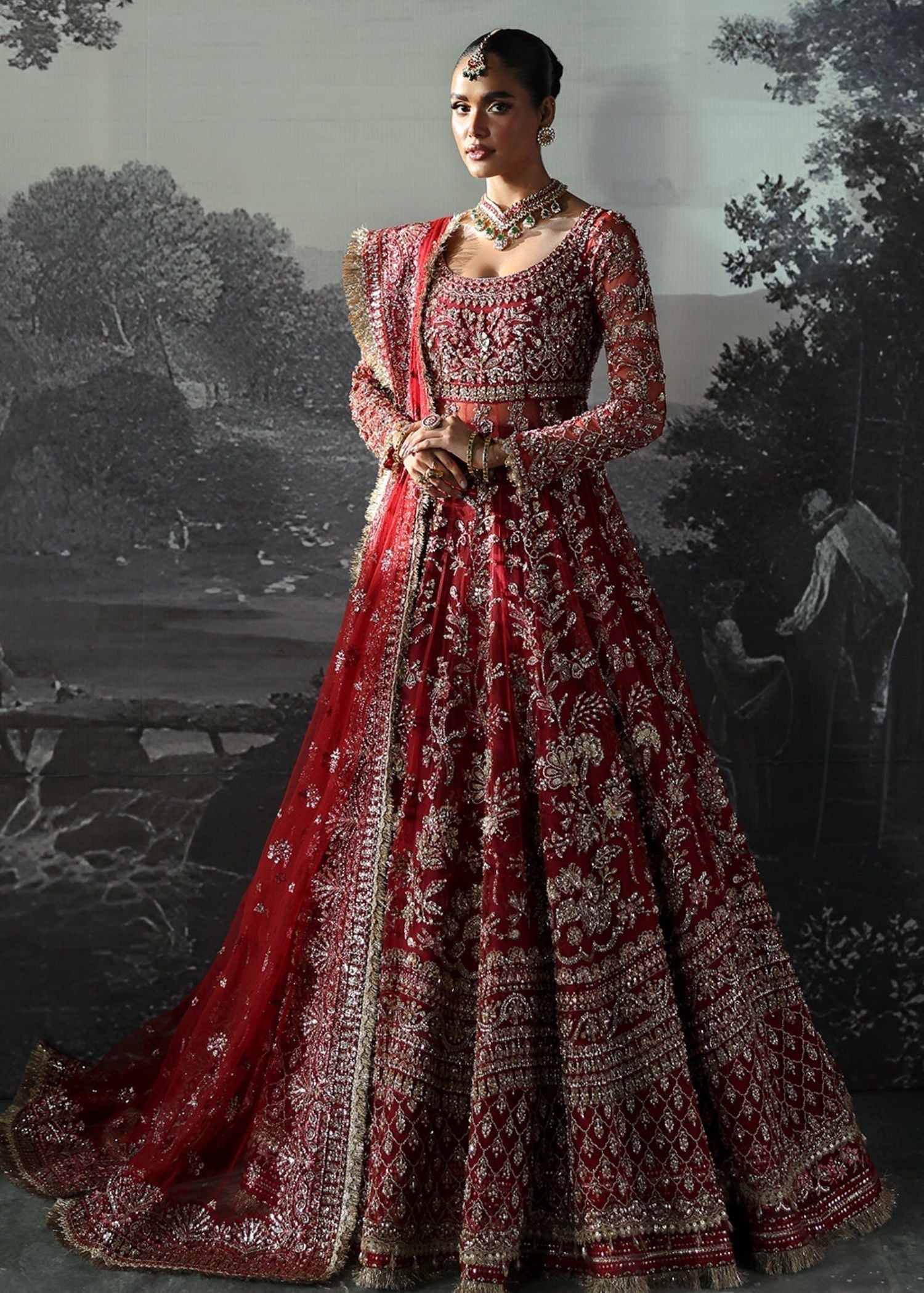 polyester net Maxi in Blood red