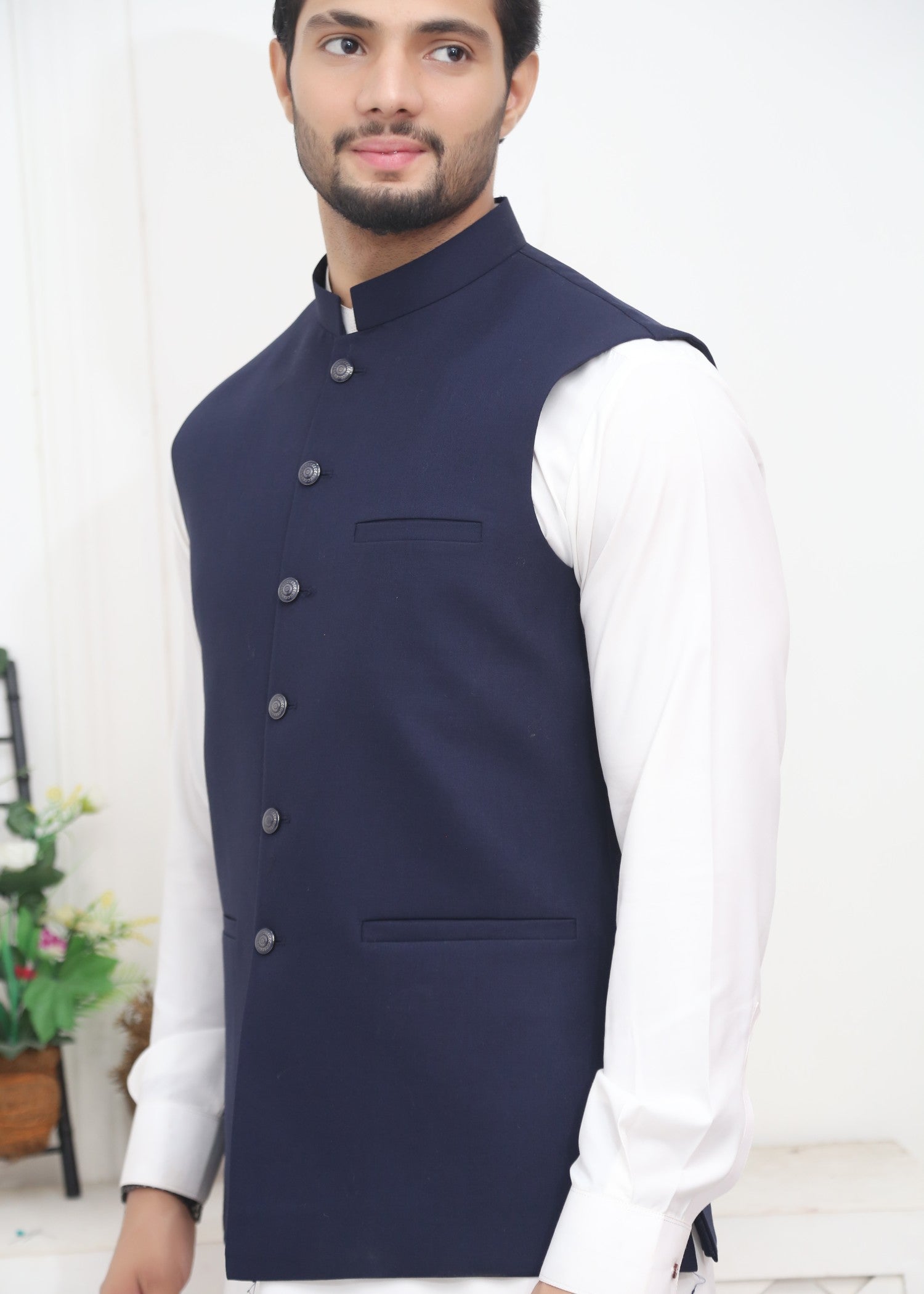 tropical Waistcoat in Navy blue